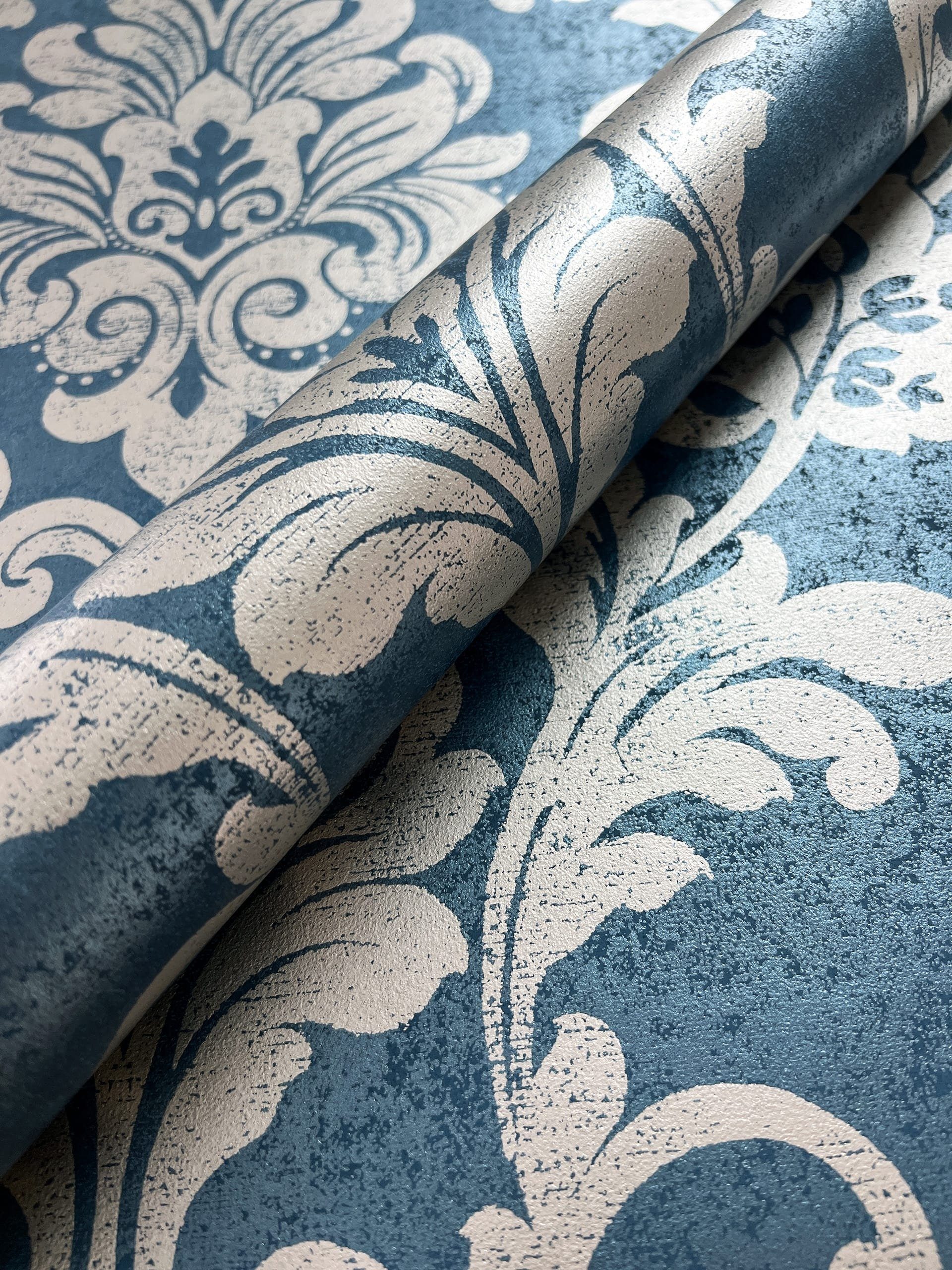 Newroom Vliestapete, Blau Tapete Vintage Ornamente günstig online kaufen