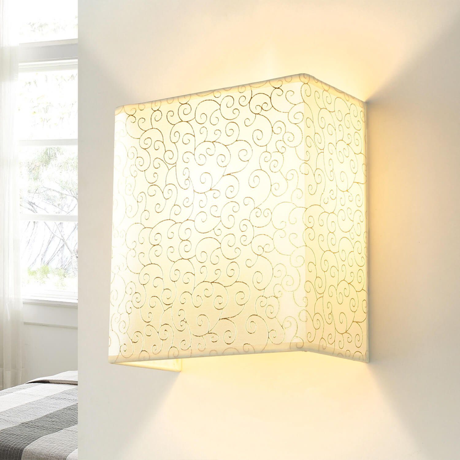Licht-Erlebnisse Wandleuchte ALICE, ohne Leuchtmittel, Wandlampe Stoffschirm Loft Design eckig Flur Wohnzimmer Lampe