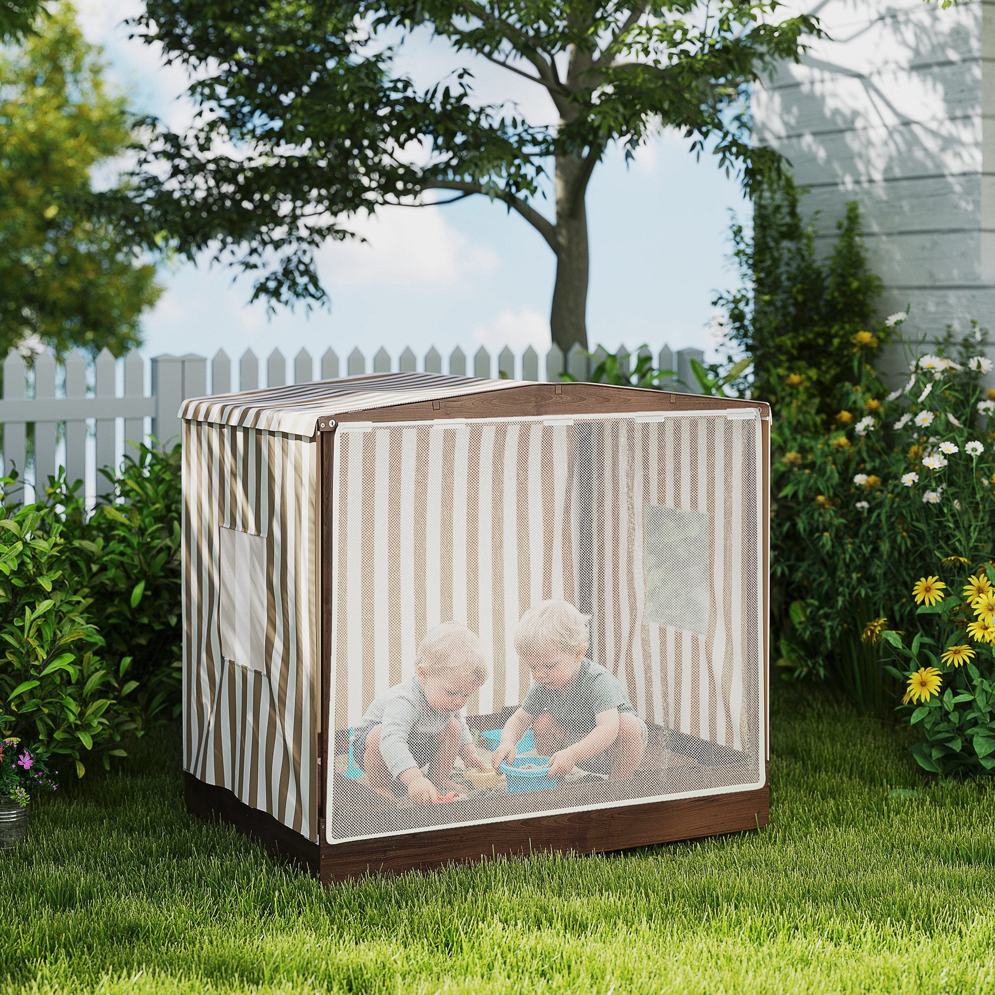 AIYAPLAY Sandkasten, (Sandkiste, 1-tlg., Sandbox mit Sitzbank), Mit Sonnendach und Stauraum
