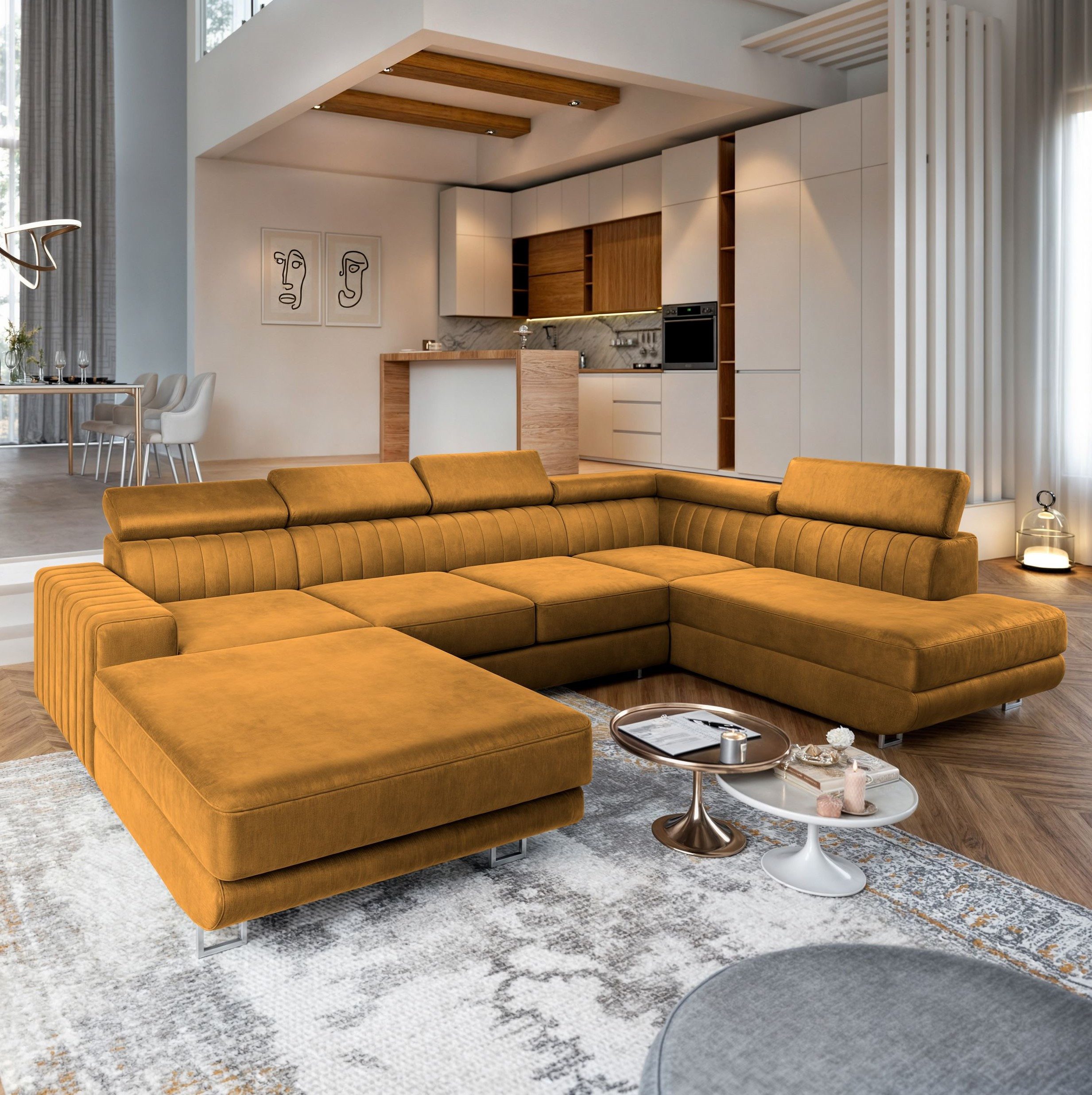 Masseno Ecksofa SIENA mit Schlaffunktion U-Form, Sofa mit Bettkasten günstig online kaufen