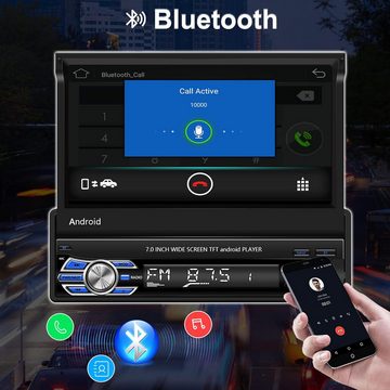 Hikity Android 1Din 7'' Touchscreen mit GPS Navigation Rückfahrkamera Autoradio (Mirror Link WiFi FM RDS Bluetooth und USB AUX, Ausklappbarer Bildschirm)