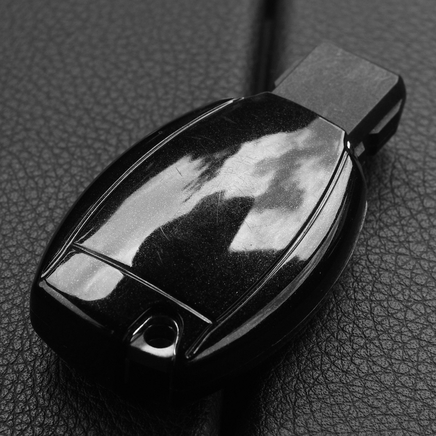 mt-key Schlüsseltasche Autoschlüssel Hardcover Schutzhülle Metallic Schwarz, Mercedes Benz Funk ab 2005 Smartkey