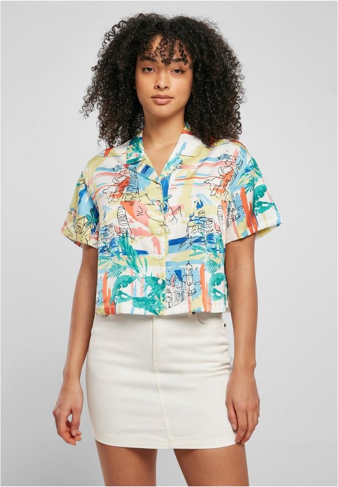 URBAN CLASSICS Klassische Bluse Damen Ladies AOP Satin Resort Shirt,  Perfekte Übergangsjacke oder für kühle Sommerabende