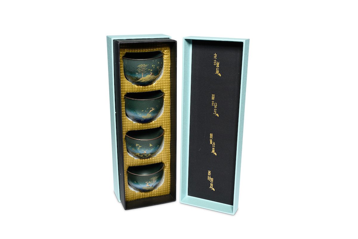MAOCI teaware for your life Teeschale Sikahirsch blau gold Cups 4er Set Keramik Geschenkkarton, 4-teiliges Set