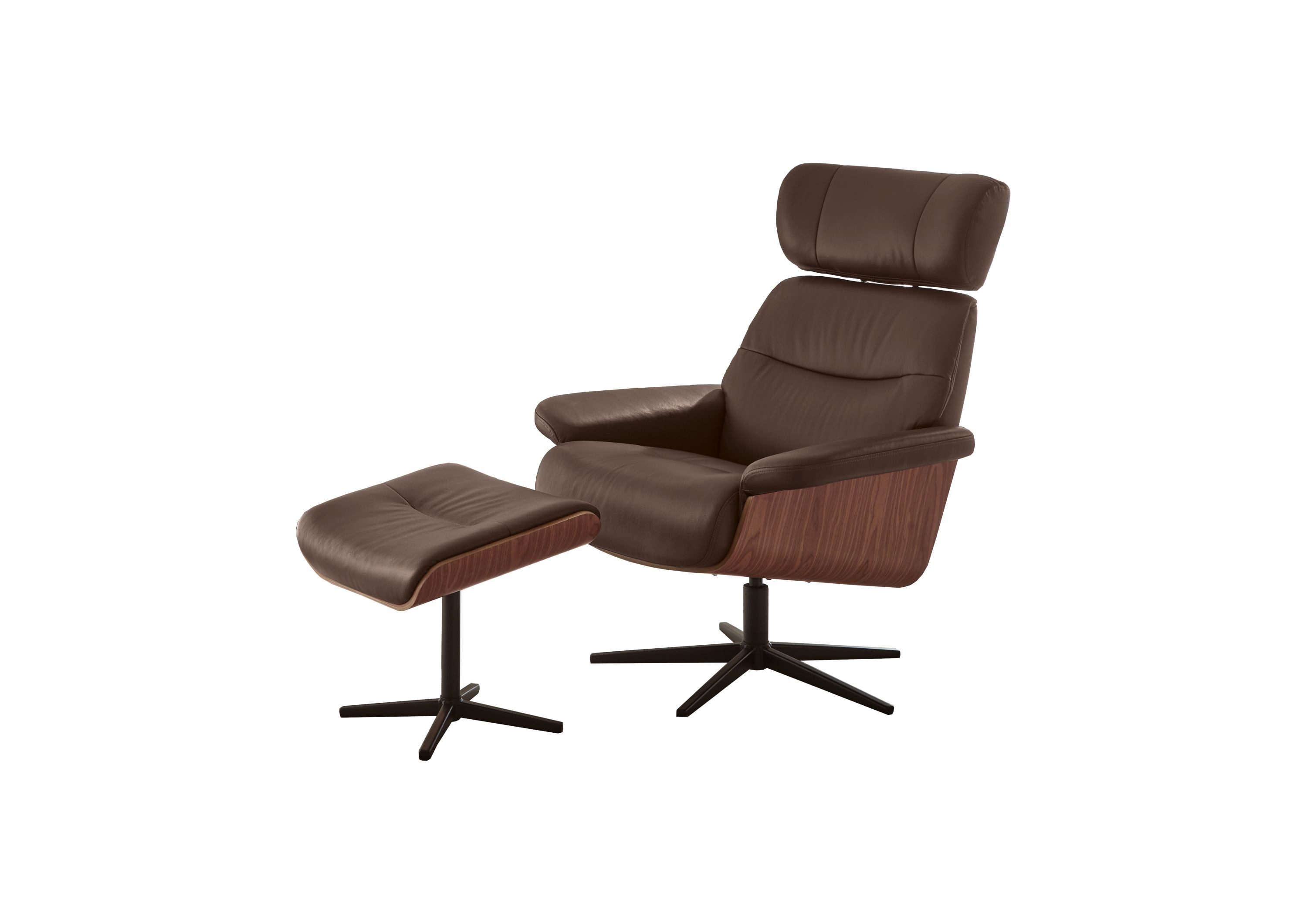Robas Lund Loungesessel, Loungesessel inkl. Hocker in Coffee?Braun Leder Buffalo & 360° drehbar