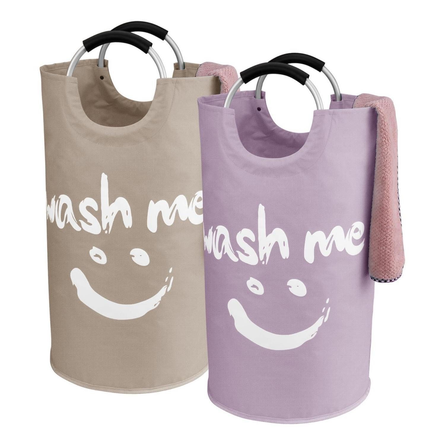 LuxusKollektion Wäschetonne Wäschesammler 2er Wäschetonne Griffe Stoff L-95L Purple + Khaki