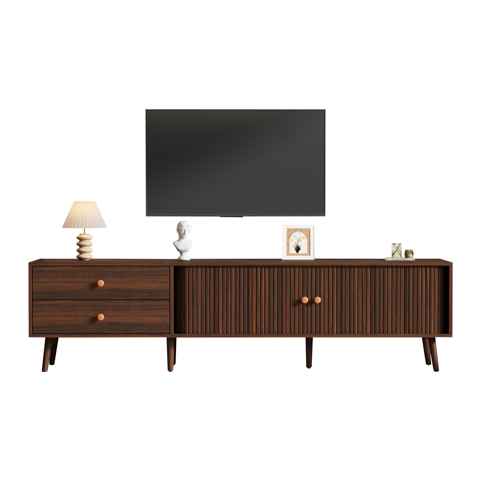 Fine Life Pro TV-Schrank TV-Lowboard Walnussholzoptik 180×40×46,5 cm–für Fernseher bis 80 Zoll