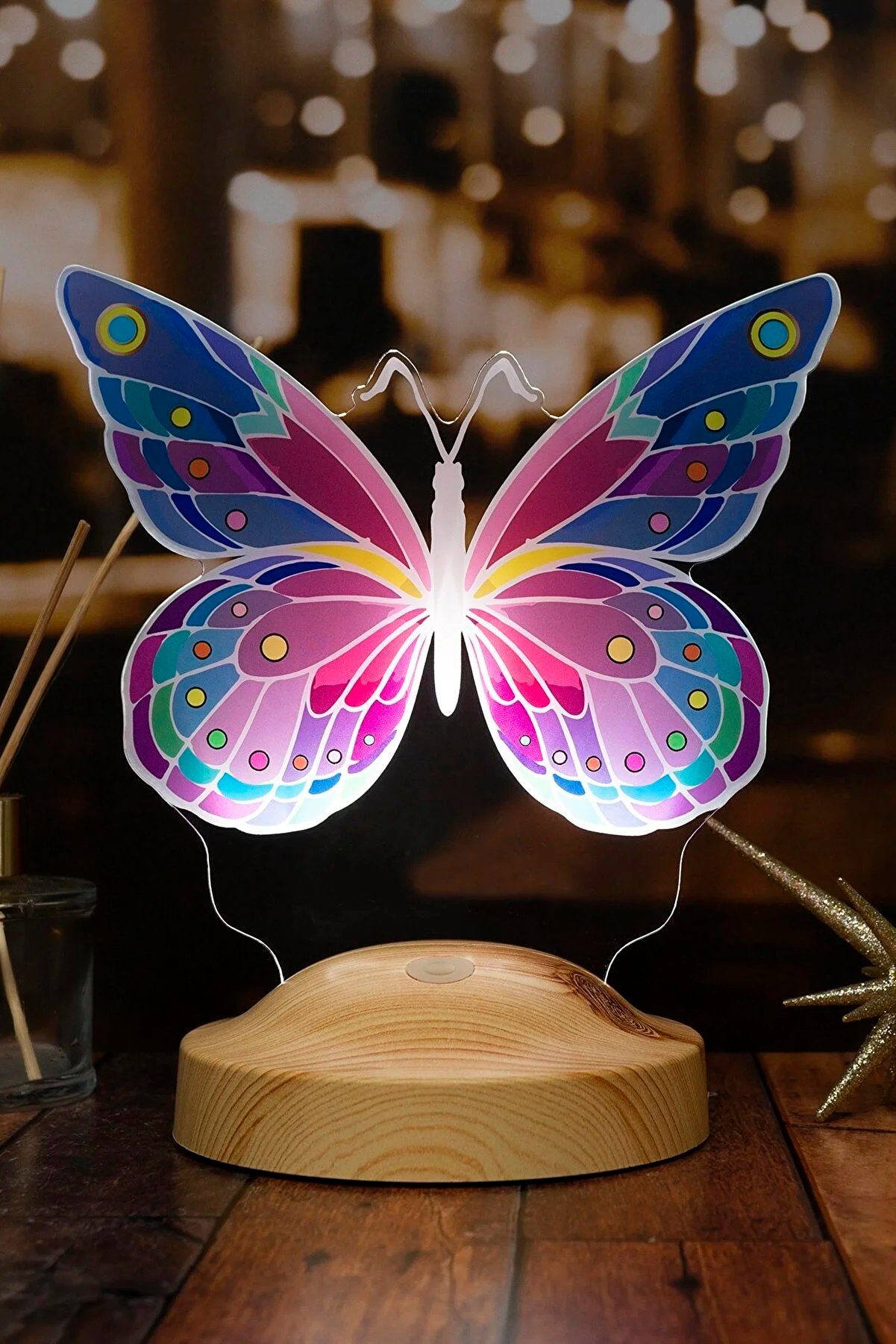 6 mit 3D LED Schmetterling Lampe Farben, Nachtlicht, Geschenkelampe Nachttischlampe LED Vision verschiedenen LED integriert, fest Butterfly mehrfarbig Lampe LED LED in