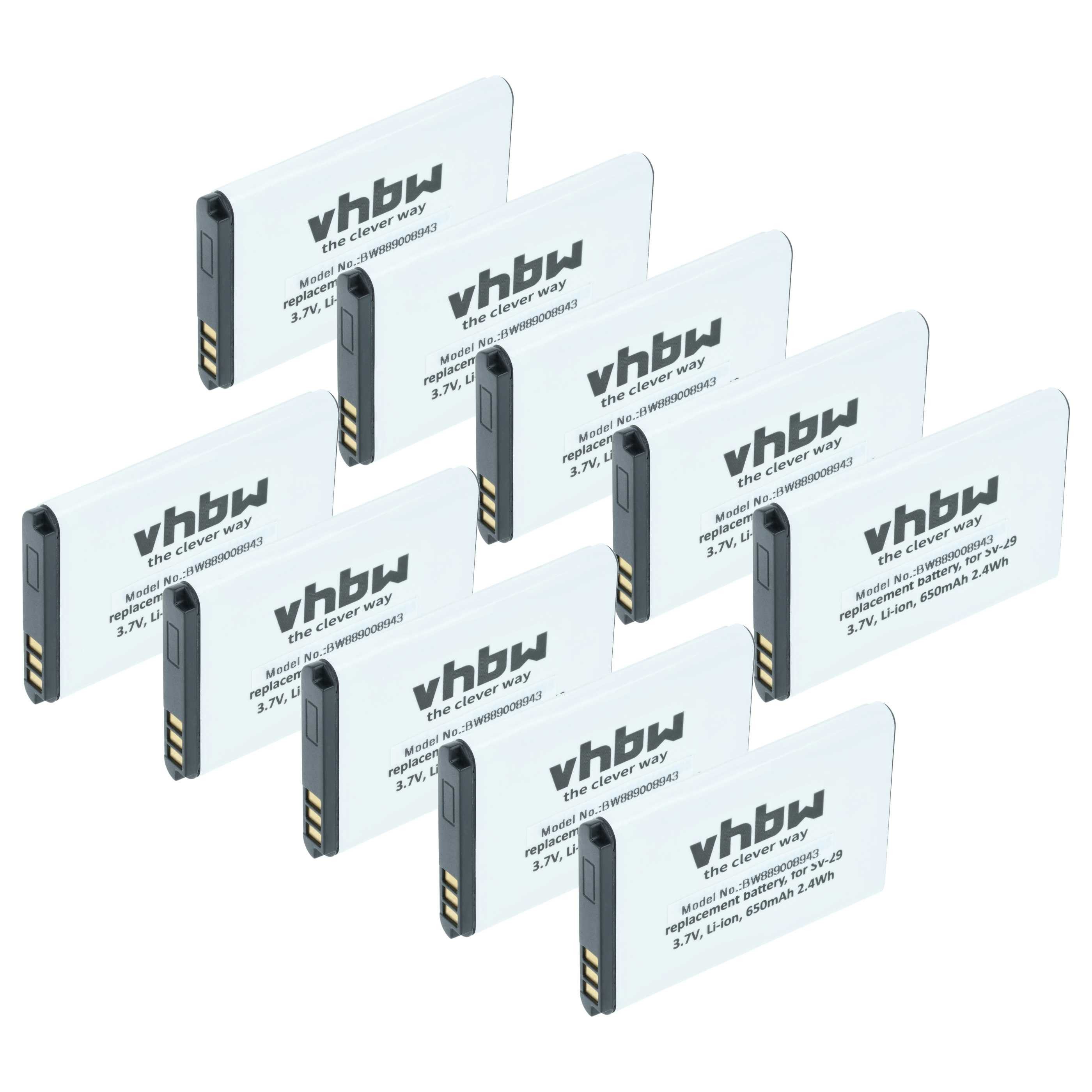 vhbw Akku passend für CALIBER DAB+FM Receiver HPG 316D Babyphone (650 mAh, Smartphone-Akku Akku Li-Ion 650 mAh (3,7 V, 10 St), Leistungsfähige Austausch-Akkus für Telefon, Smartphone