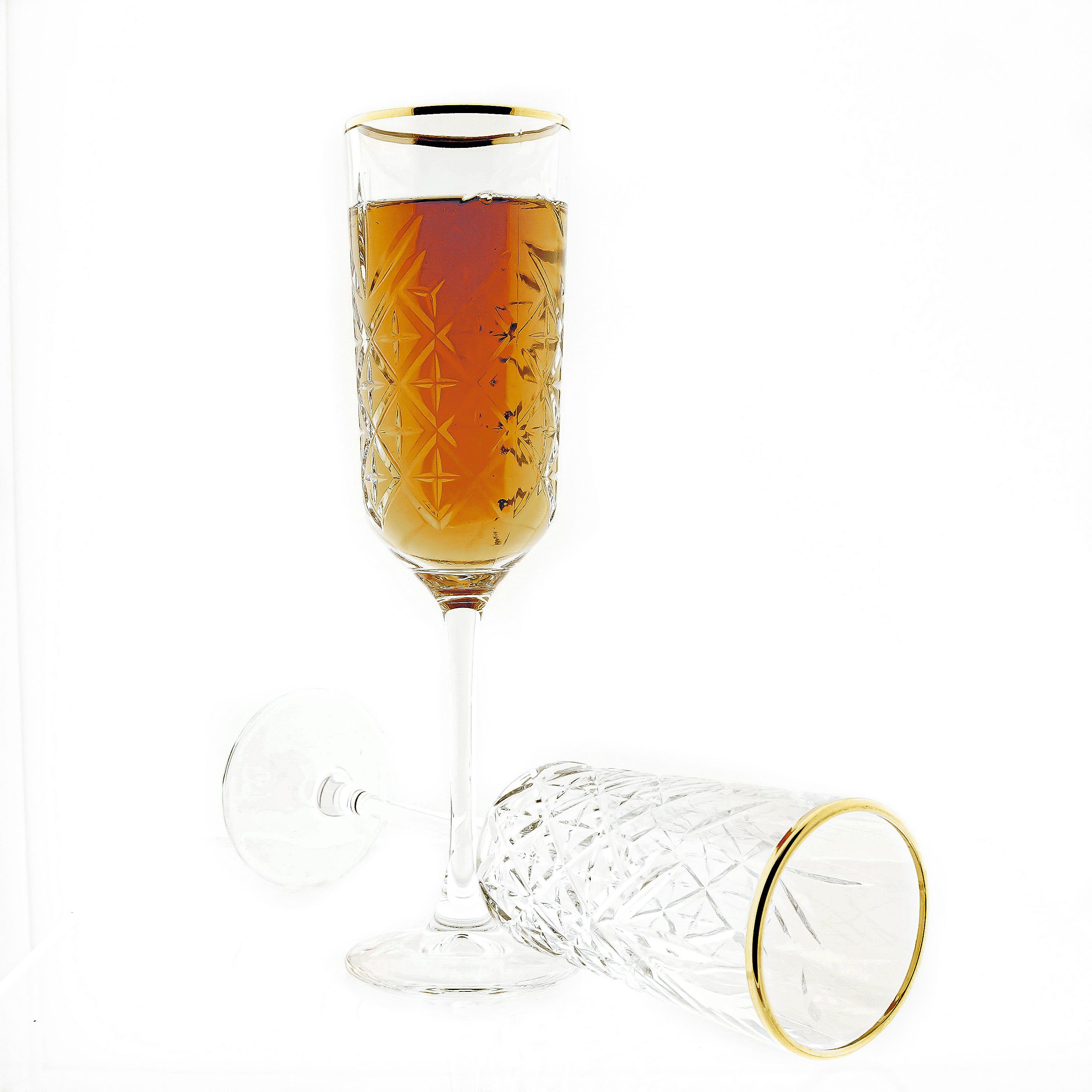 Pasabahce Champagnerglas Timeless Golden Touch Sektglas, Sektkelch 175 ml, 4 Stück, 4-tlg.