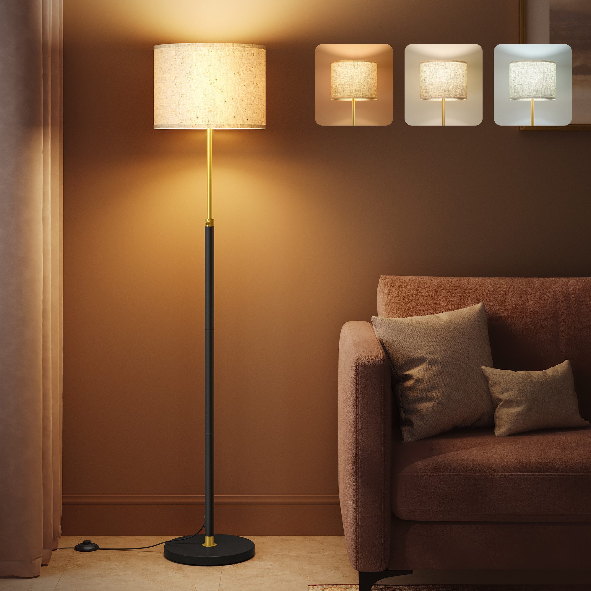 VASAGLE Stehlampe höhenverstellbare Leselampe, 140-170 cm hoch, mit3 Lichtf günstig online kaufen