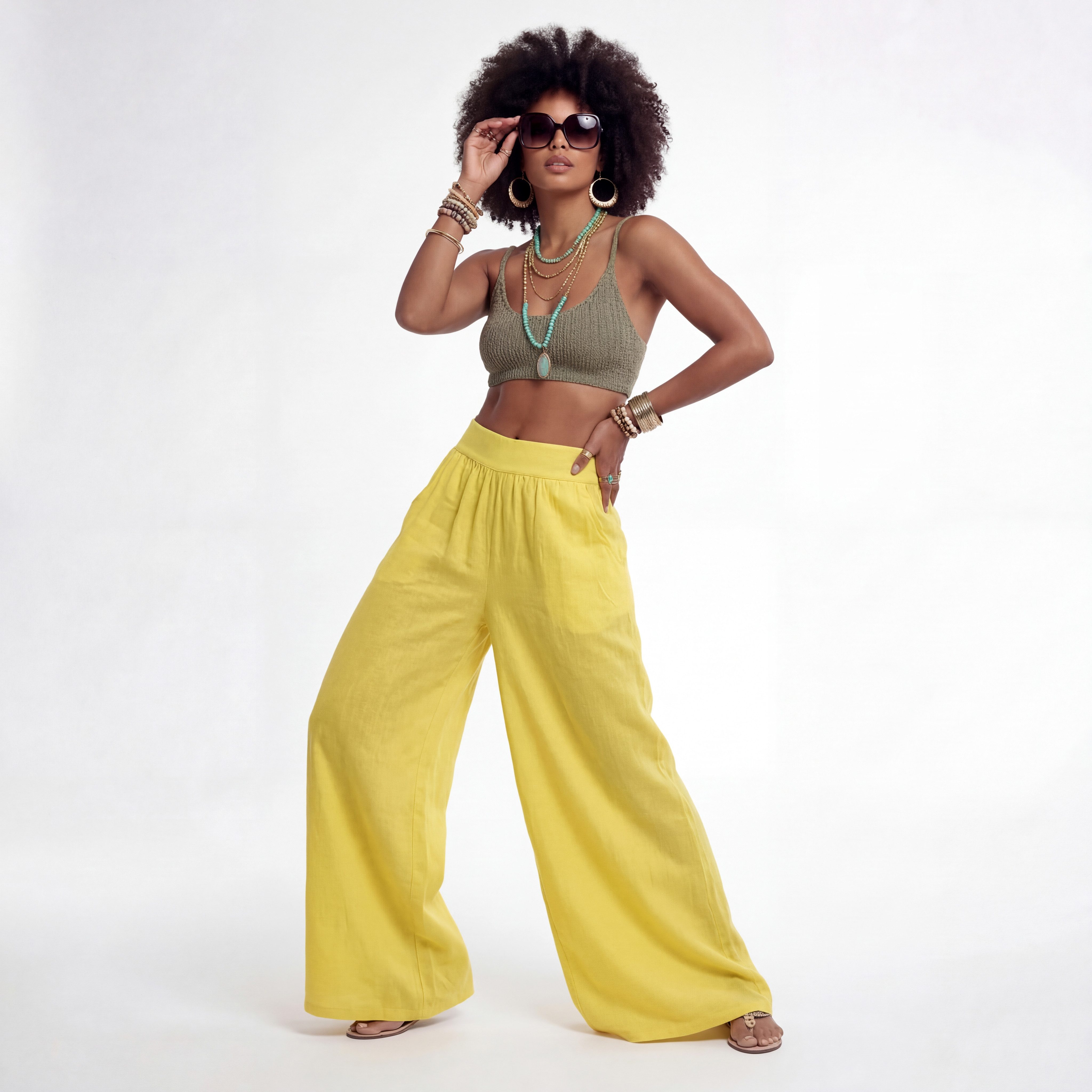YC Fashion & Style Leinenhose Palazzo Hose weit – Sommerhose mit elastischem Bund und Taschen in Unifarbe