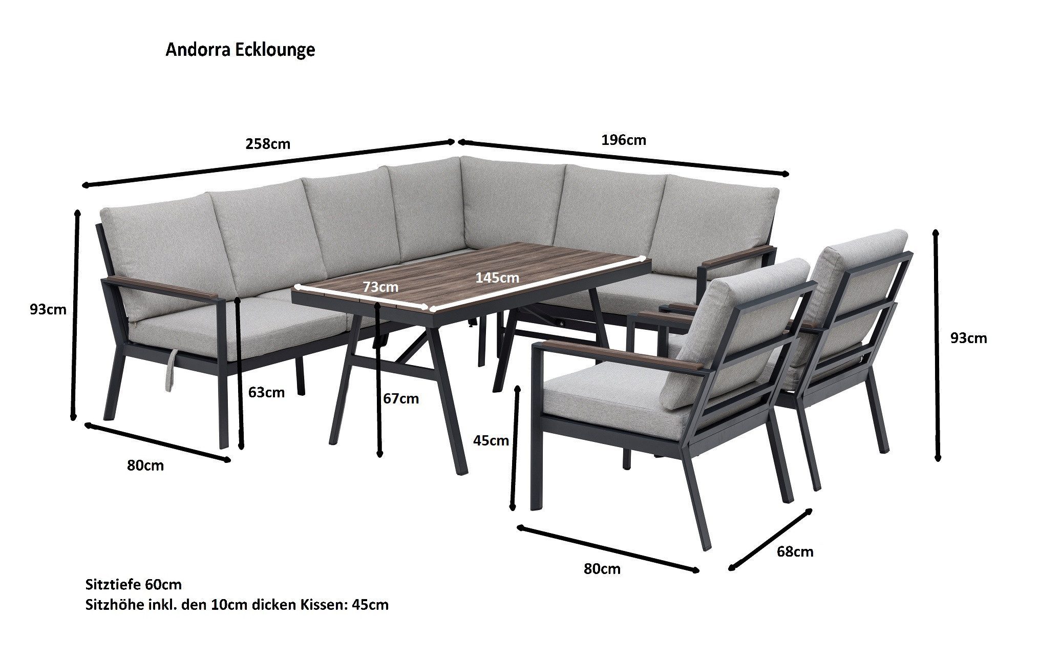 Gardissimo Gartenlounge-Set Andorra Alu Dining Lounge set mit hohen Tisch in Nonwood, (Spar-Set, 4-tlg., komplett-Set), wetterfest / pflegeleicht / Tisch in Dininghöhe