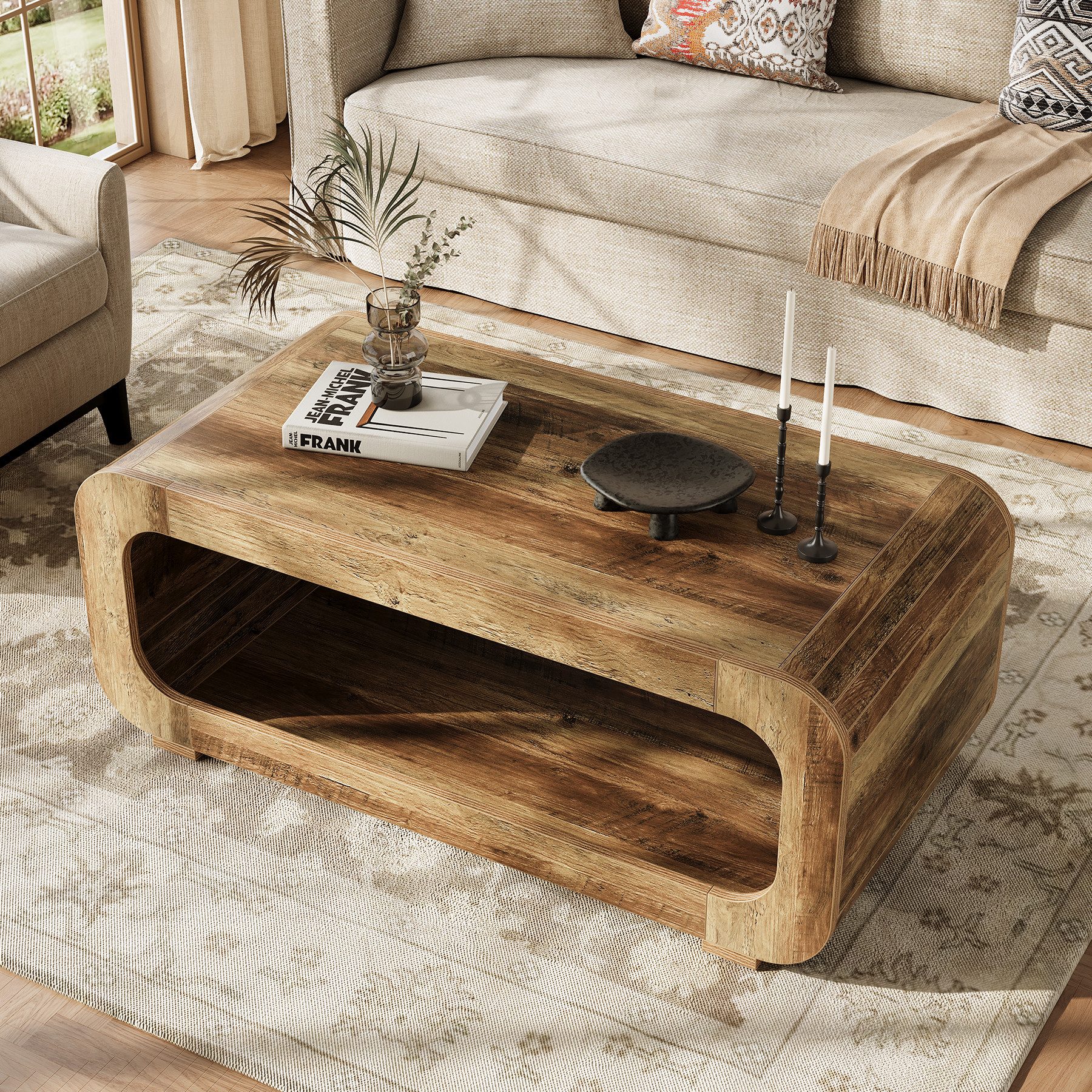Tribesigns Couchtisch Rechteckiger Holz Wohnzimmertisch, 120 cm mit offenem Stauraum