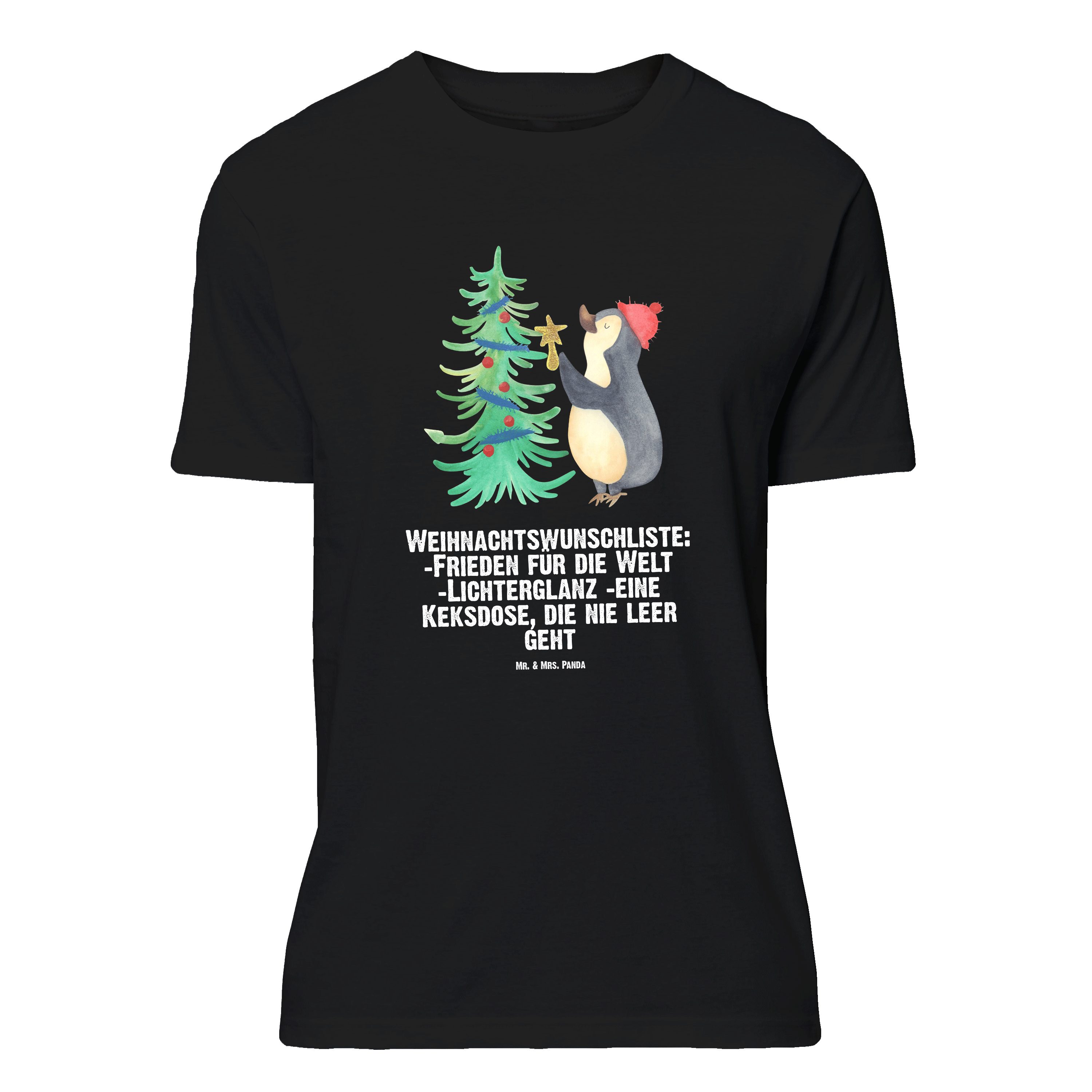 Mr. & Mrs. Panda T-Shirt Pinguin Weihnachtsbaum, S T-Shirt, Schwarz, Jersey-Shirt, Weihnachten (Packung) Kurzarm T-Shirt Statementshirt Spruch-Shirt