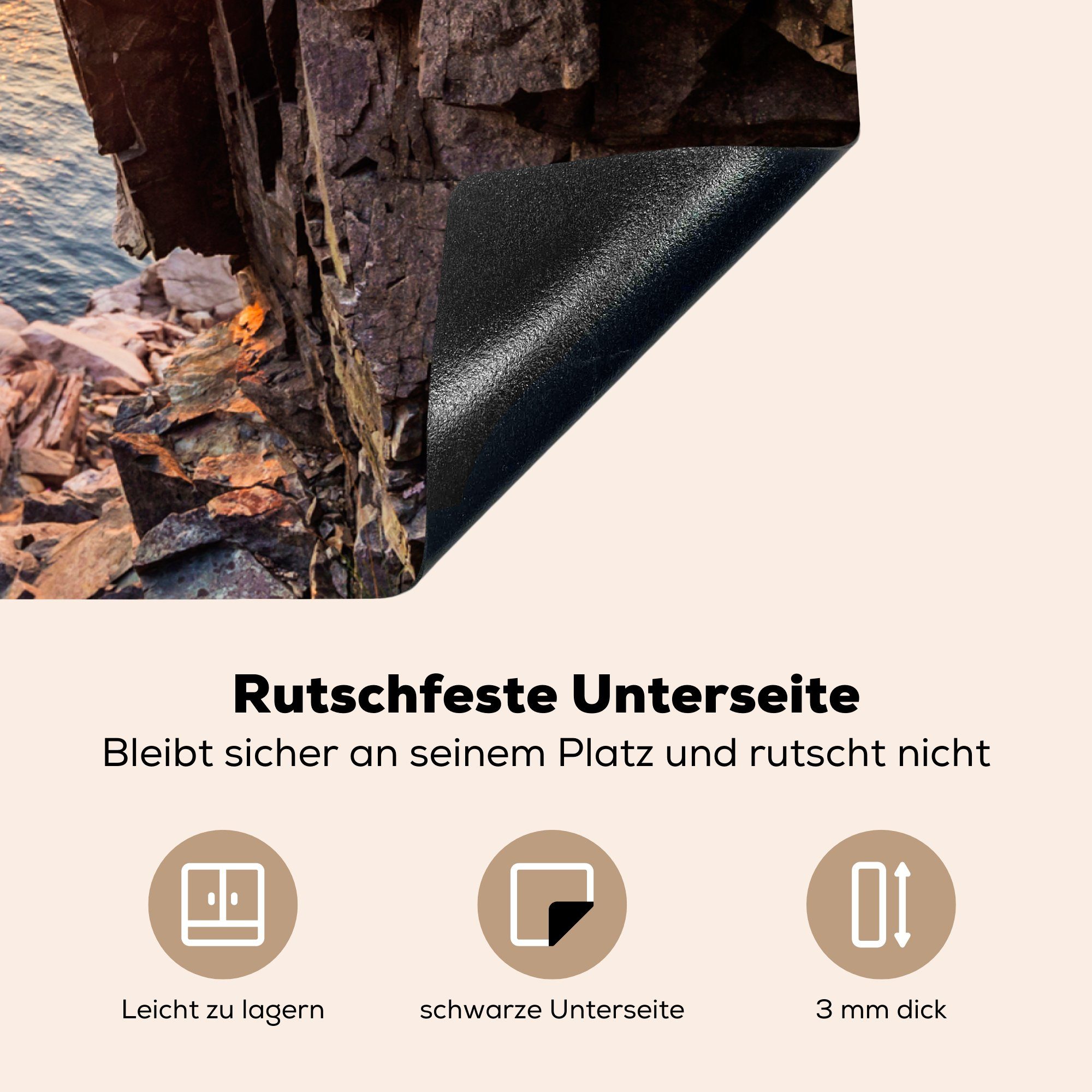 Felsen, Vinyl, zwischen 70x52 nutzbar, MuchoWow Herdblende-/Abdeckplatte cm, (1 Arbeitsfläche tlg), den Sonnenaufgang Mobile Ceranfeldabdeckung