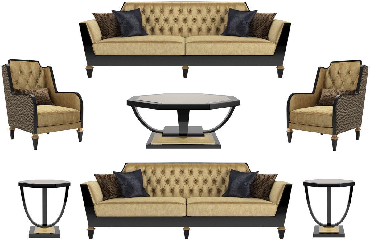 Casa Padrino Couchtisch Luxus Barock Set Gold / Schwarz - 2 Sofas & 2 Sessel & 1 Couchtisch & 2 Beistelltische - Wohnzimmermöbel im Barockstil - Edle Barock Möbel