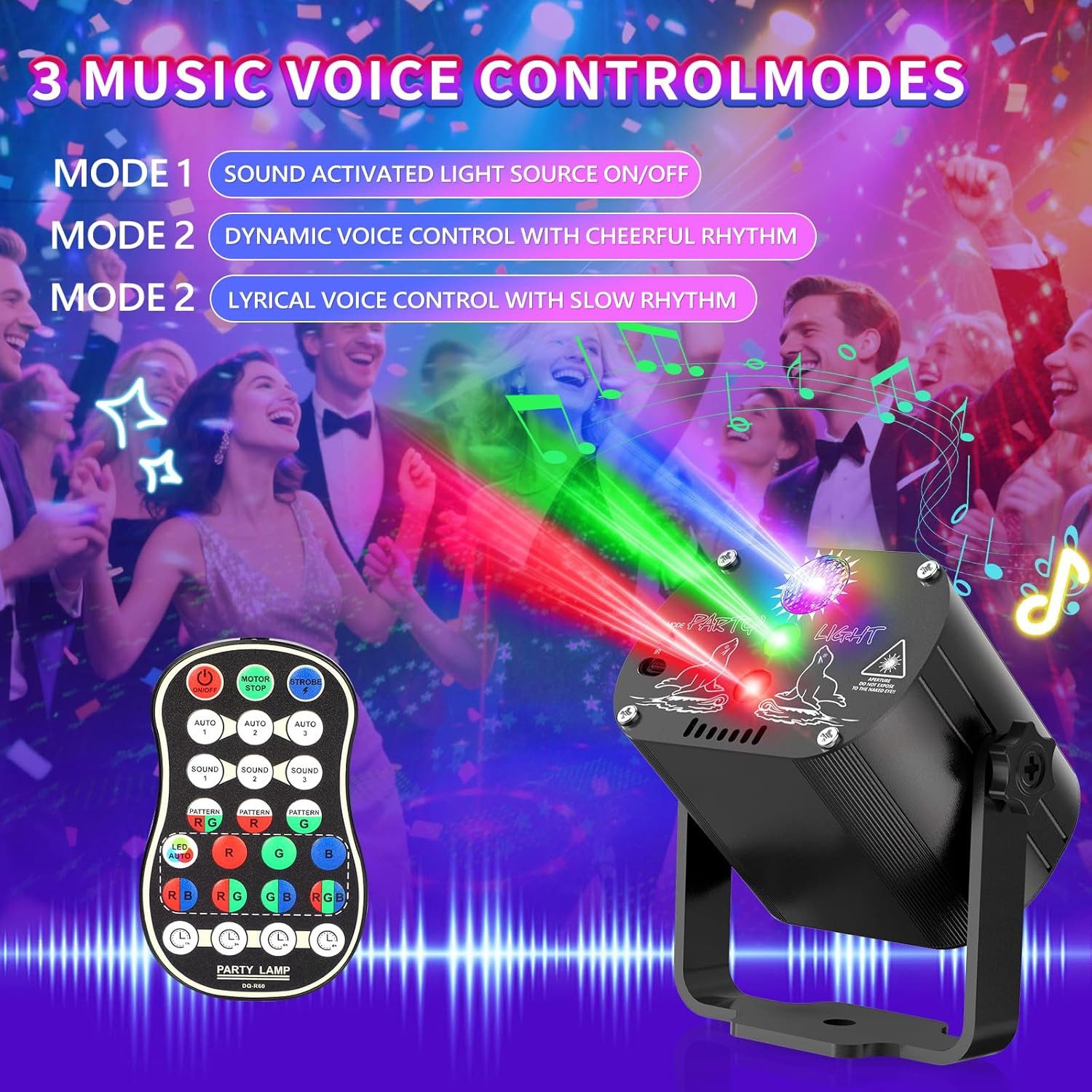 AeroAxis LED Discolicht 4500 mAh Disco Partylicht Can Licht RGB Bühnenlicht Party DJ Show, Timer-Funktion Empfindliche Musiksteuerung, LED fest integriert, RGB, – Bild 5 von 5