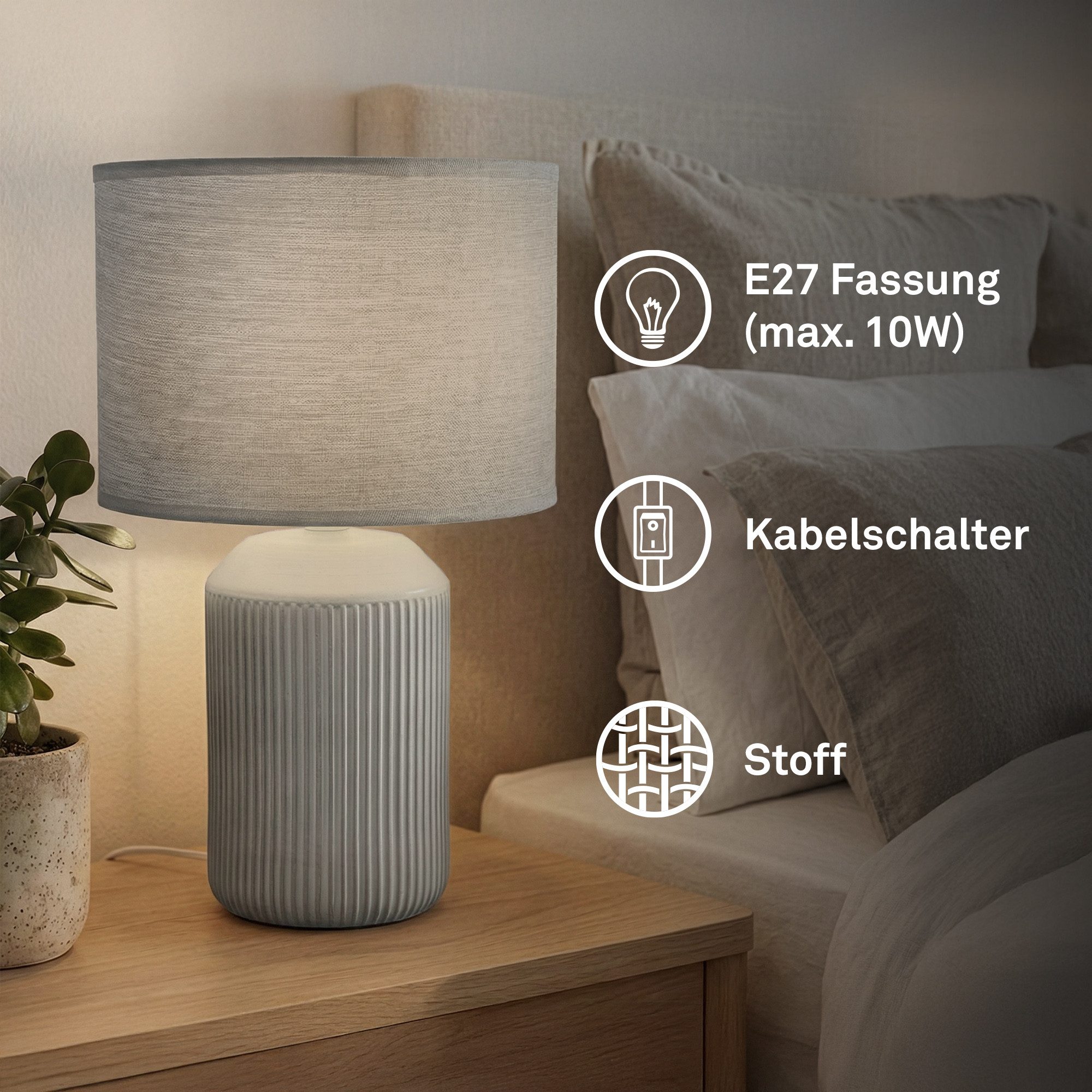 Briloner Leuchten Tischleuchte LED Tischlampe Kommode Wohnzimmer Keramik E27, ohne Leuchtmittel, 2700K - Extra - Warmweiß, Tischlampe 22 x 37,5 cm Braun max. 10W Schlafzimmer Wohnzimmer