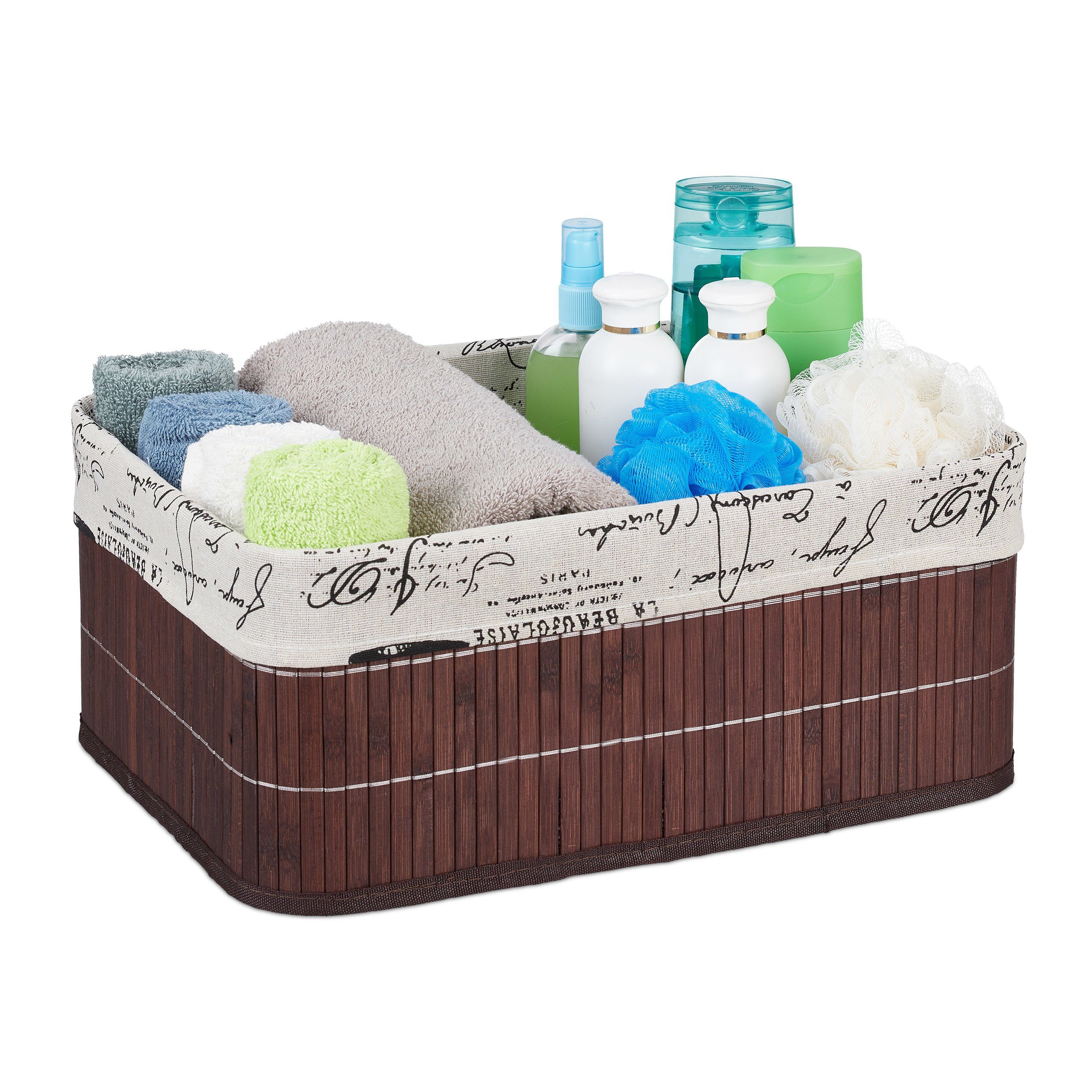 relaxdays Aufbewahrungskorb Bambus mit Print, Braun günstig online kaufen