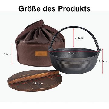 Welikera Grilltopf Campingtopf,Guss-Eisen Topf,Tragbarer Dutch Oven, Schmortopf,27*21.8CM, (1-tlg)