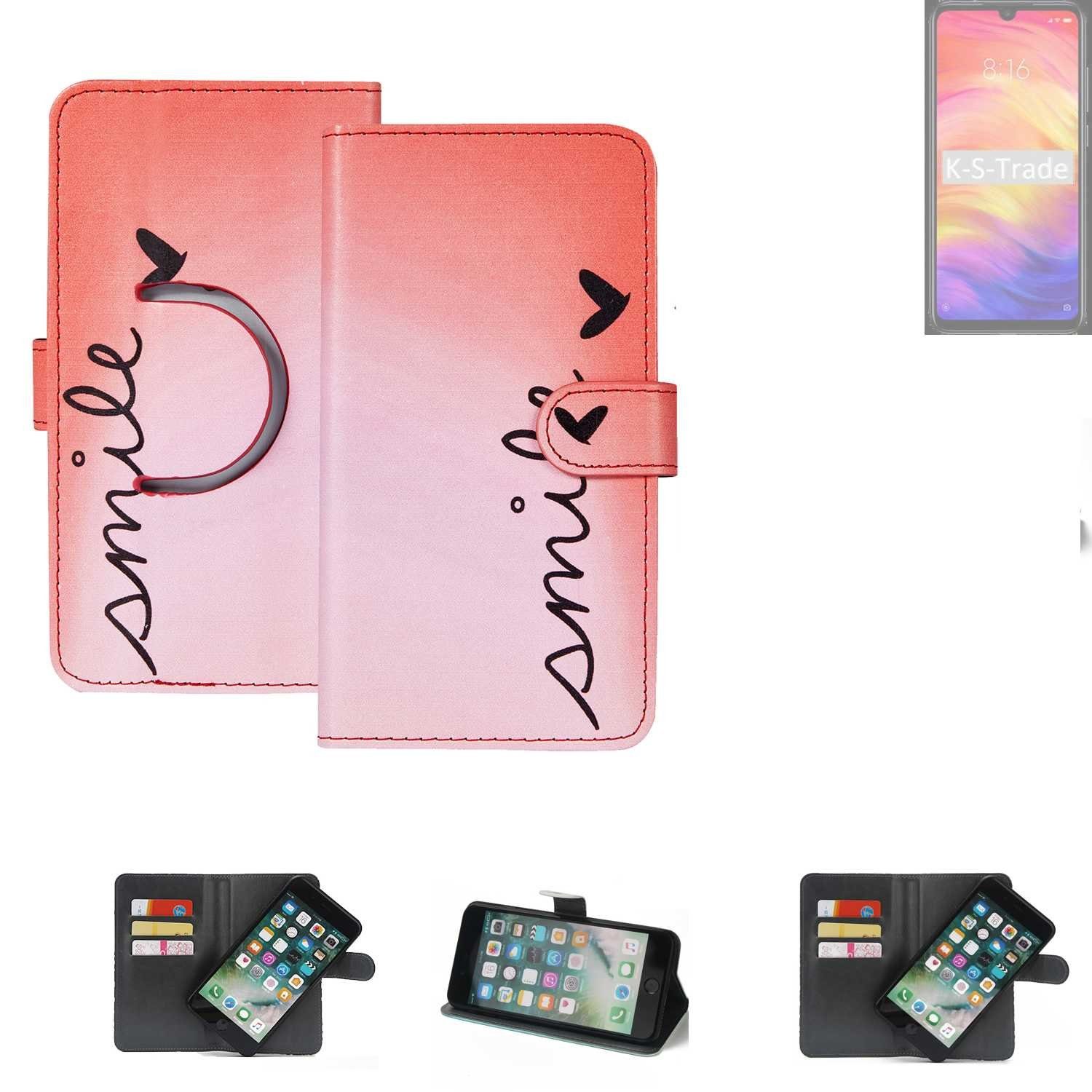 K-S-Trade Handyhülle für Xiaomi Redmi Note 7 Global, Schutzhülle Handyhülle Hülle cover bookstyle Etui ''smile'' rot