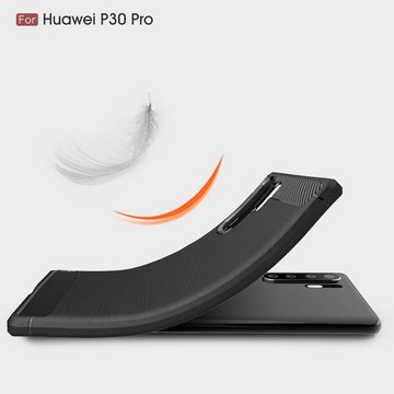 CoverKingz Handyhülle Huawei P30 Pro Handyhülle Schutzhülle Silikon Case Hülle Carbon Farben, Carbon Look Brushed Design