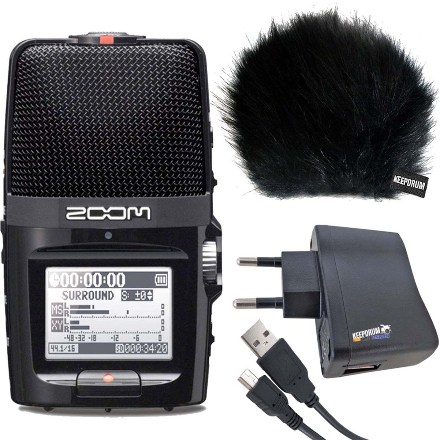 Zoom H2n Recorder mit keepdrum Zubehör Set Digitales Aufnahmegerät