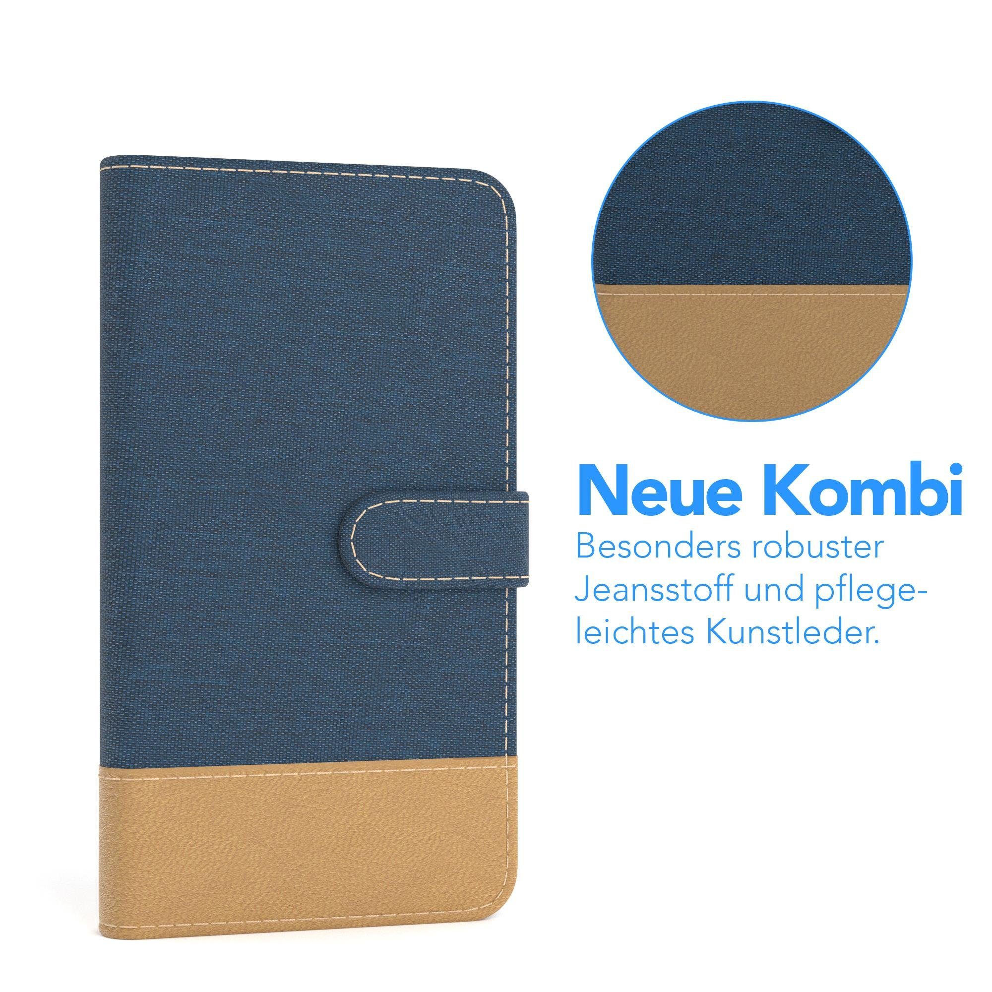 EAZY CASE Handyhülle Bookstyle Farbig für Apple iPhone XR 6,1 Zoll, Klappcase mit Standfunktion und Kartenfach Stoff Schutzhülle Blau