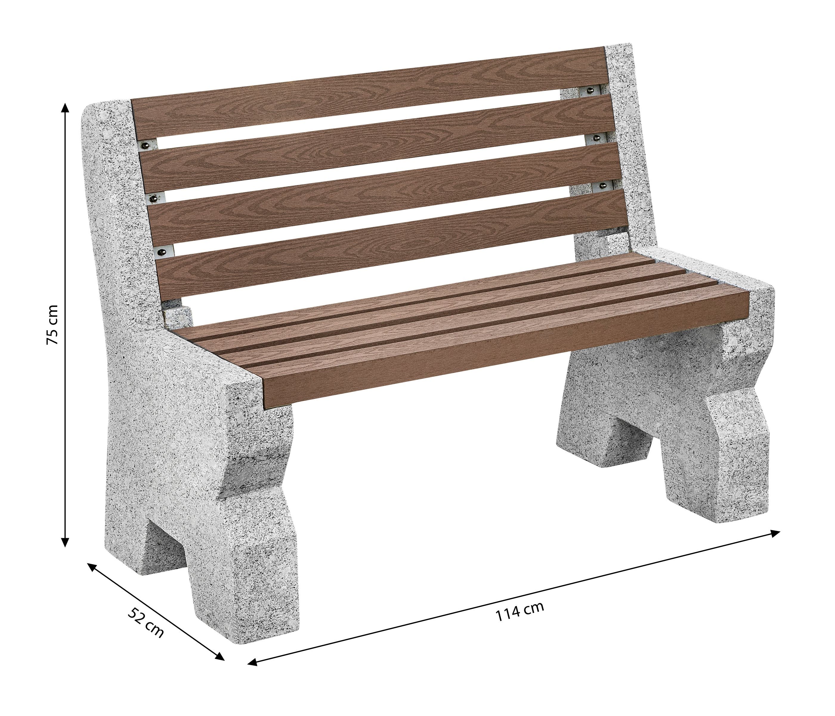 Dehner Gartenbank 2-Sitzer, 114 x 75 x 52 cm, Granit/WPC, grau/braun, witterungsbeständig und langlebig