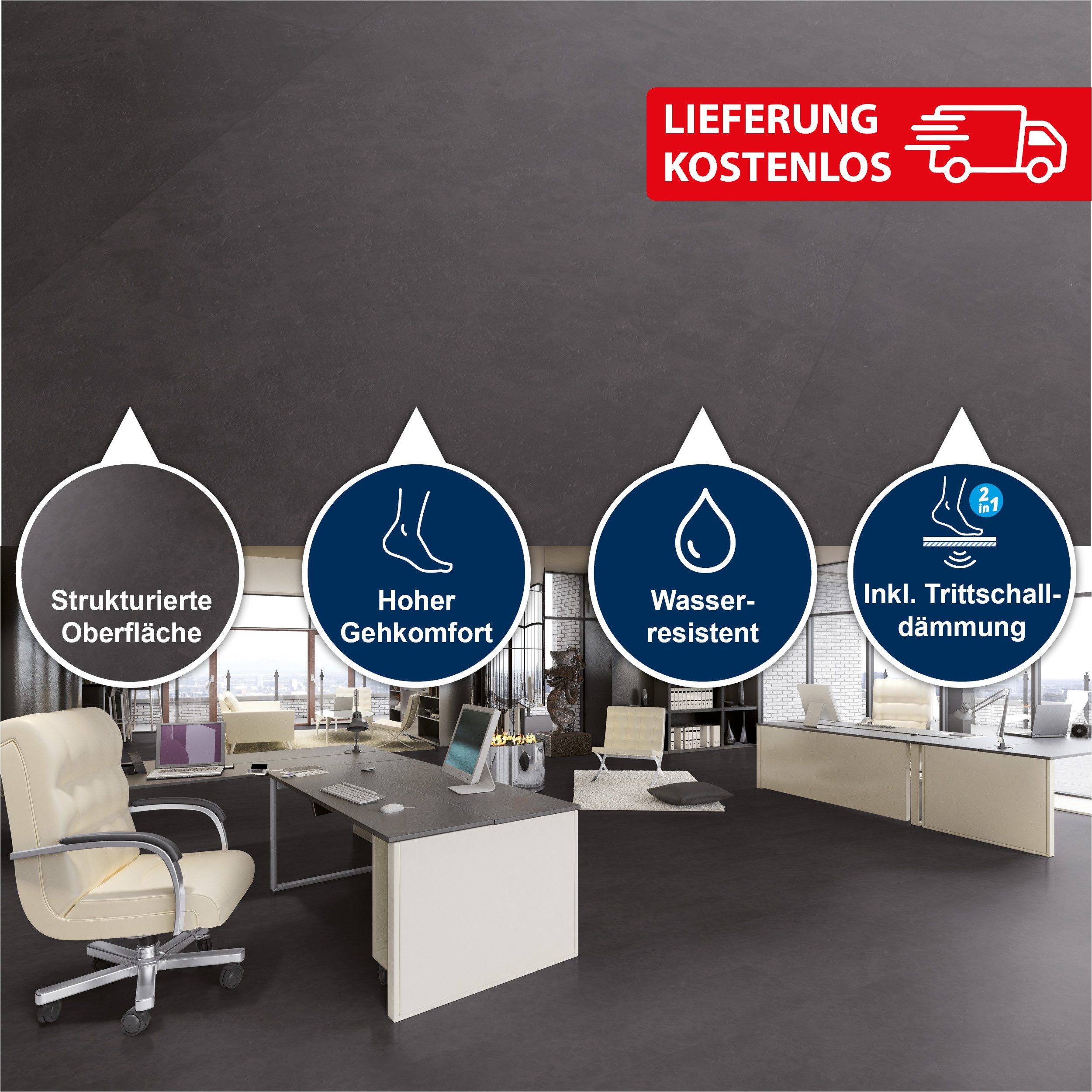 Strong SPC Designboden 935 x 465 x 6,5 mm Premium Klick-Vinylboden inkl. Trittschalldämmung, Packung mit 1,739 qm, Versandkostenfreie Lieferung, Inkl. Trittschalldämmung, Wasserfest und mit Klicksystem