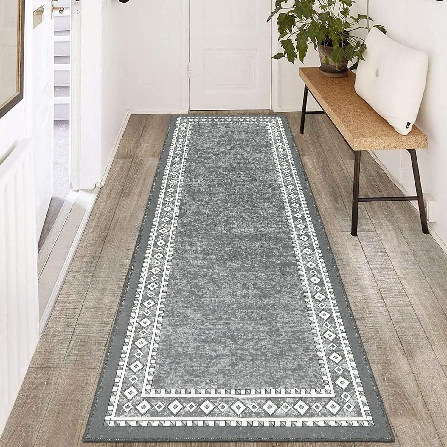 Küchenläufer Teppich Läufer 60x180cm Waschbar rutschfest Vintage Grau