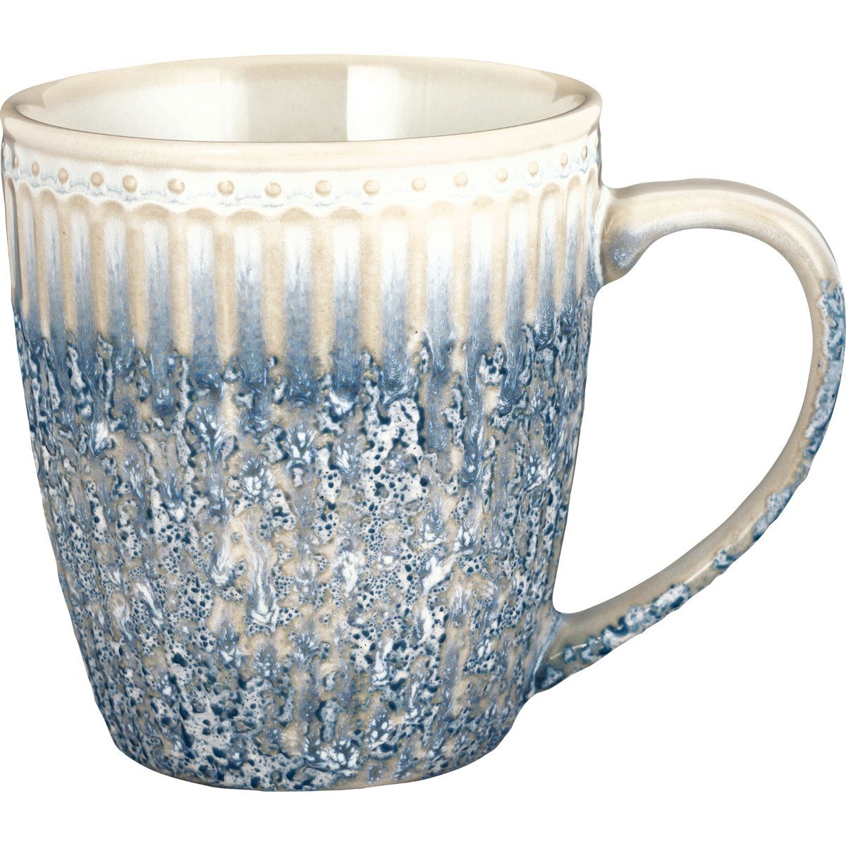 Greengate Becher Alice Becher mit Henkel ripple blue 0,4l, Steinzeug