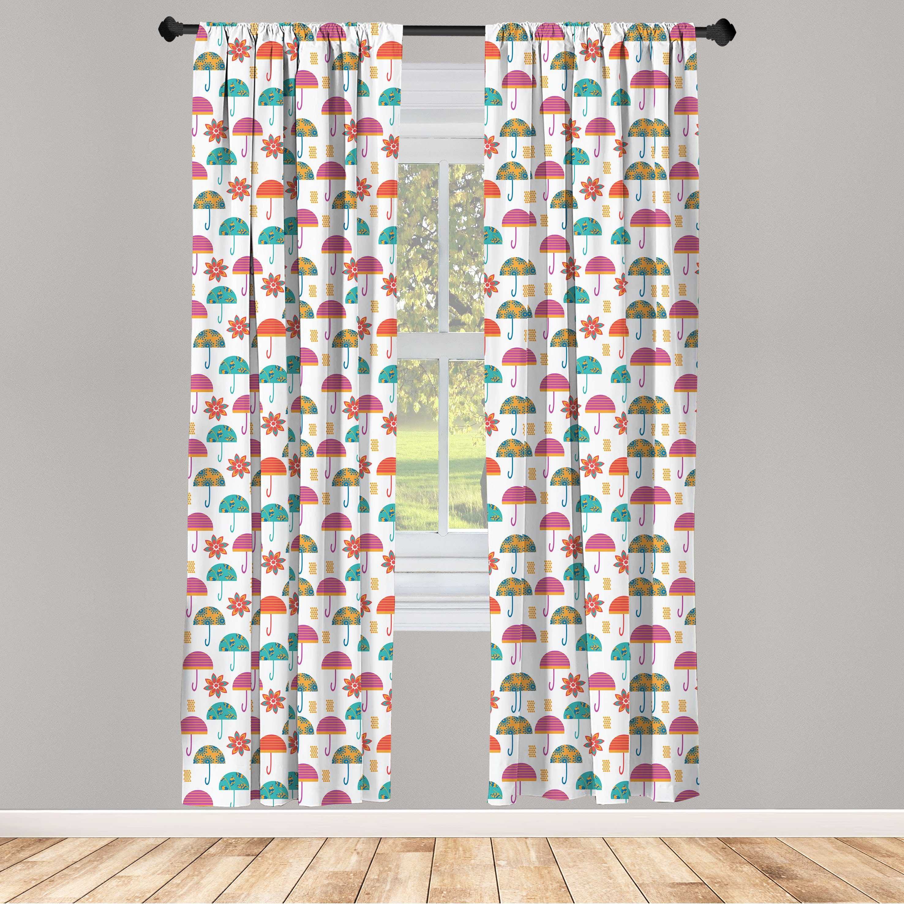 Gardine Vorhang für Wohnzimmer Schlafzimmer Dekor, Abakuhaus, Microfaser, Regenschirm Bunte Blumen