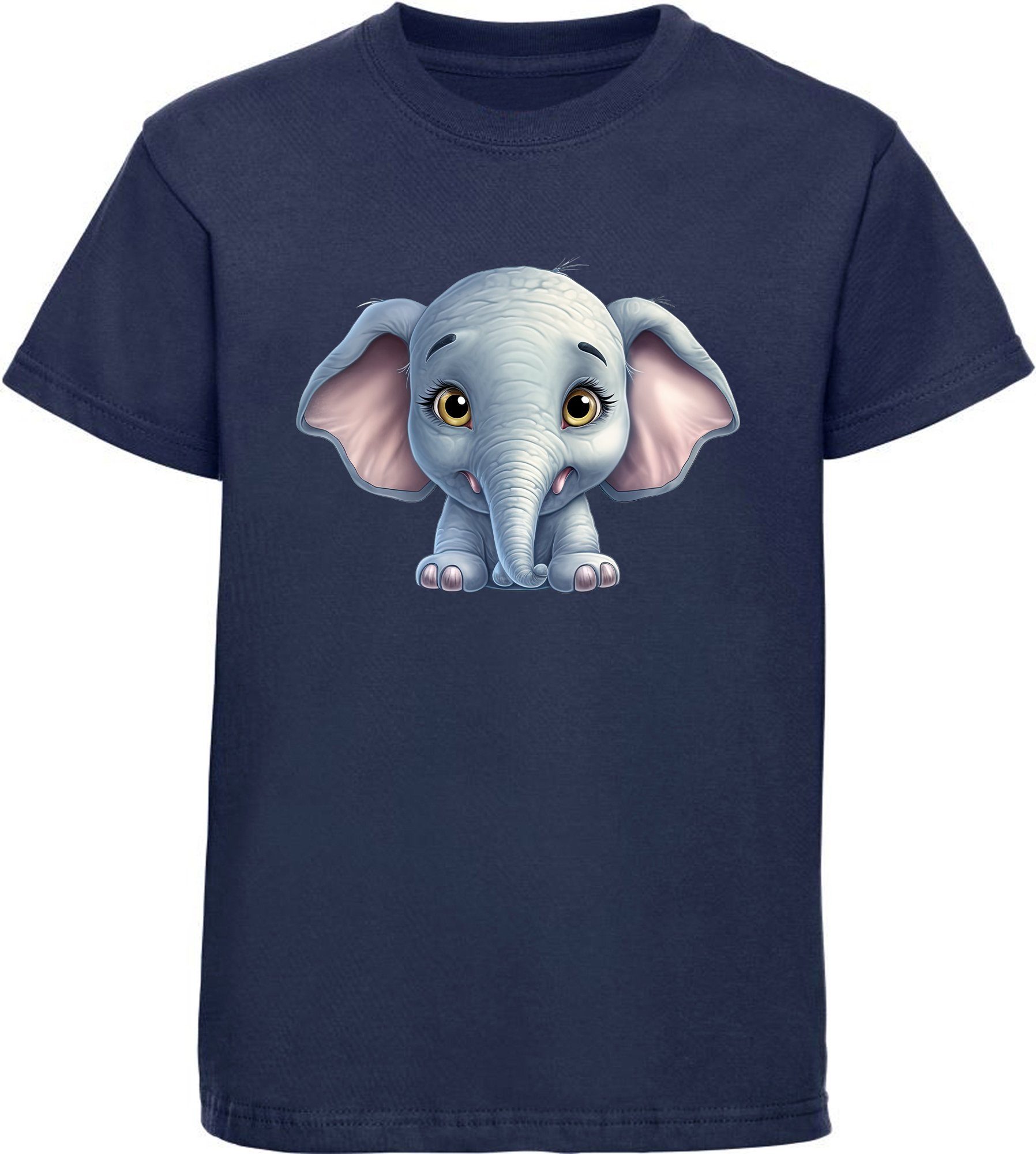 MyDesign24 T-Shirt Kinder Wildtier Print Shirt bedruckt - Baby Elefant Baumwollshirt mit Aufdruck, i272 navy blau
