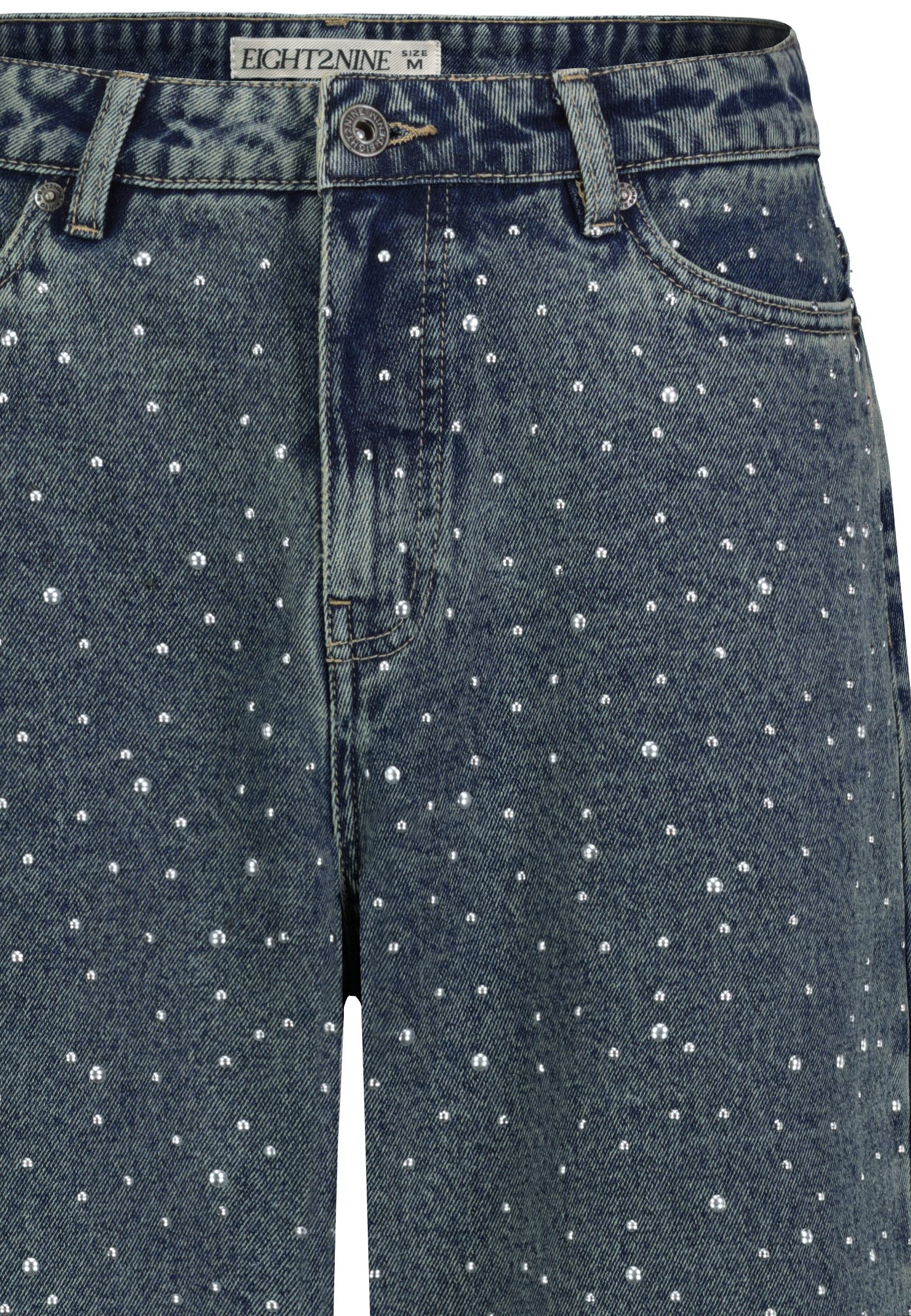 Eight2Nine High-waist-Jeans Damen Wide Leg Jeans mit Strassverzierung Denimhose, silberfarbene Nieten vorne