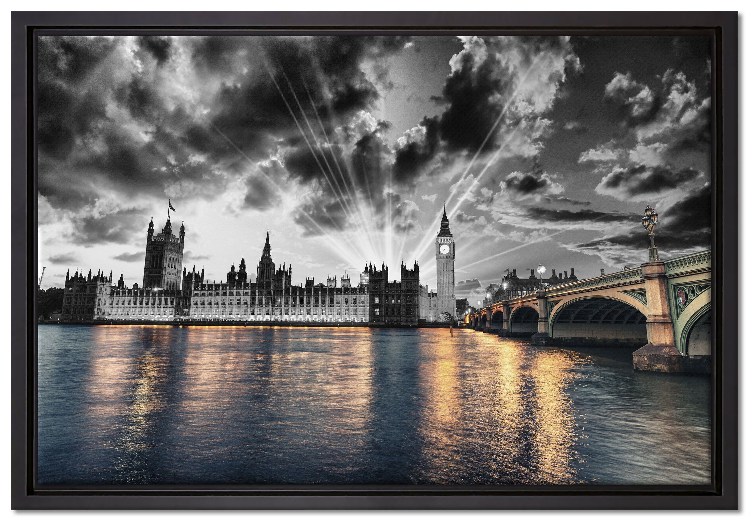 Pixxprint Leinwandbild Westminster Abbey mit Big Ben, Wanddekoration (1 St), Leinwandbild fertig bespannt, in einem Schattenfugen-Bilderrahmen gefasst, inkl. Zackenaufhänger