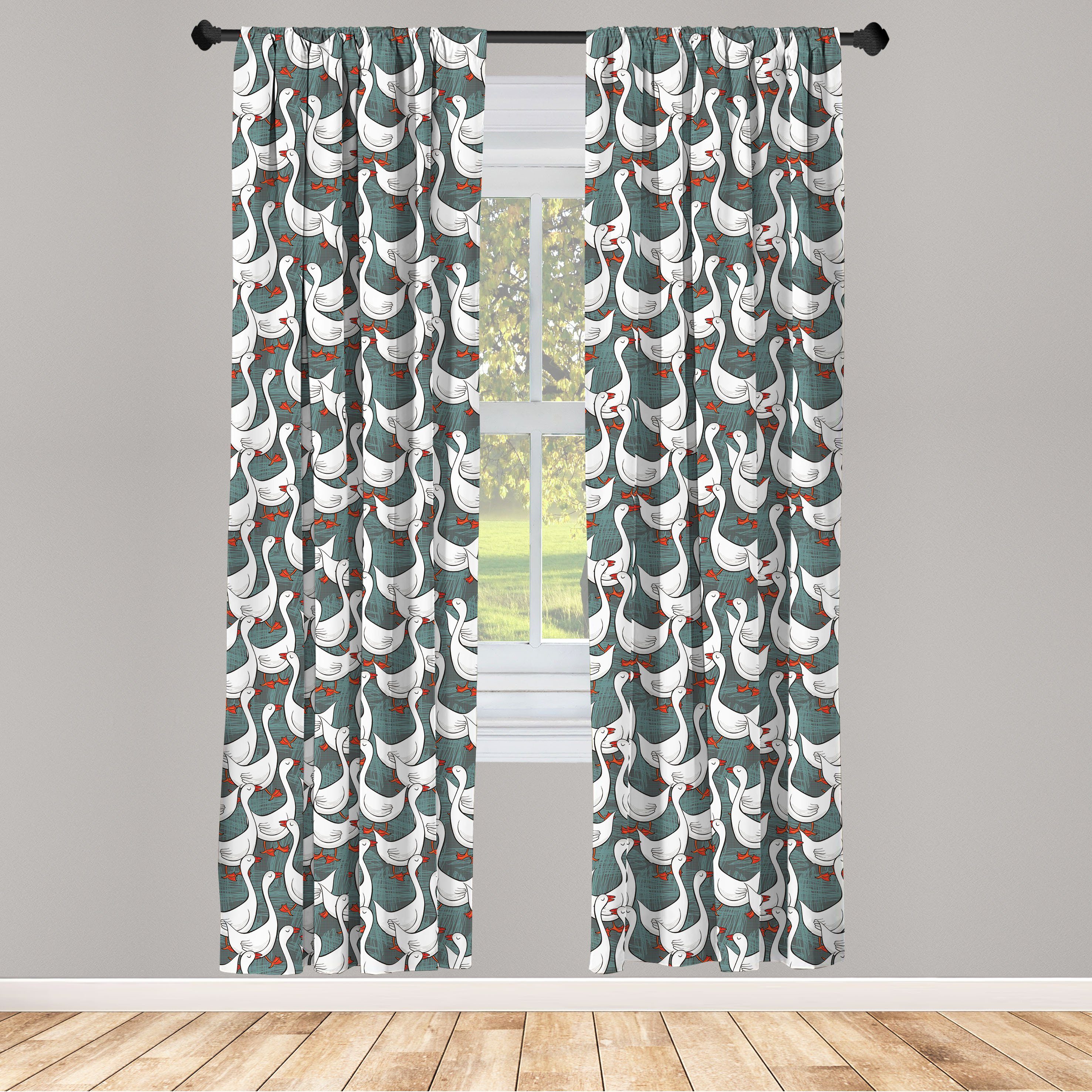 Gardine Vorhang für Wohnzimmer Schlafzimmer Dekor, Abakuhaus, Microfaser, Gänse Glückliche Weißen Vögel auf Free