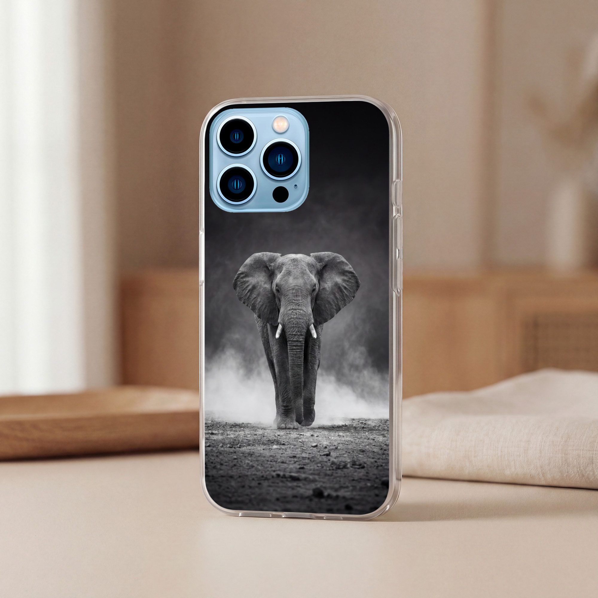 MuchoWow Handyhülle für Apple iPhone 13 Pro Max Elefant - Schwarz - Weiß - Rauch, Smartphone-Bumper, Print, Handy Schutzhülle Dünn
