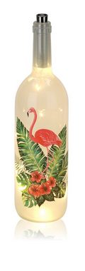 BRUBAKER LED Dekolicht Lichterflasche "Flamingo" mit 10 LED Sternen, LED Lichterkette, Warmweiß, Dekoleuchte mit Motivaufdruck, Party Licht Deko, Höhe 34,7 cm