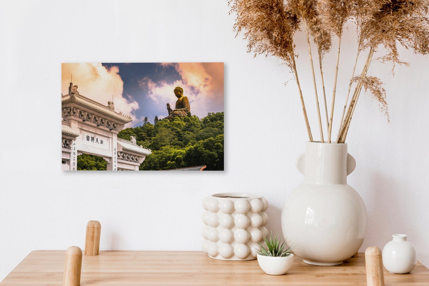 30x20 Leinwandbild Leinwandbilder, (1 mit cm Bild dem Aufhängefertig, Tan Wanddeko, St), Wandbild Tian Buddha, OneMillionCanvasses® Farbenfrohes