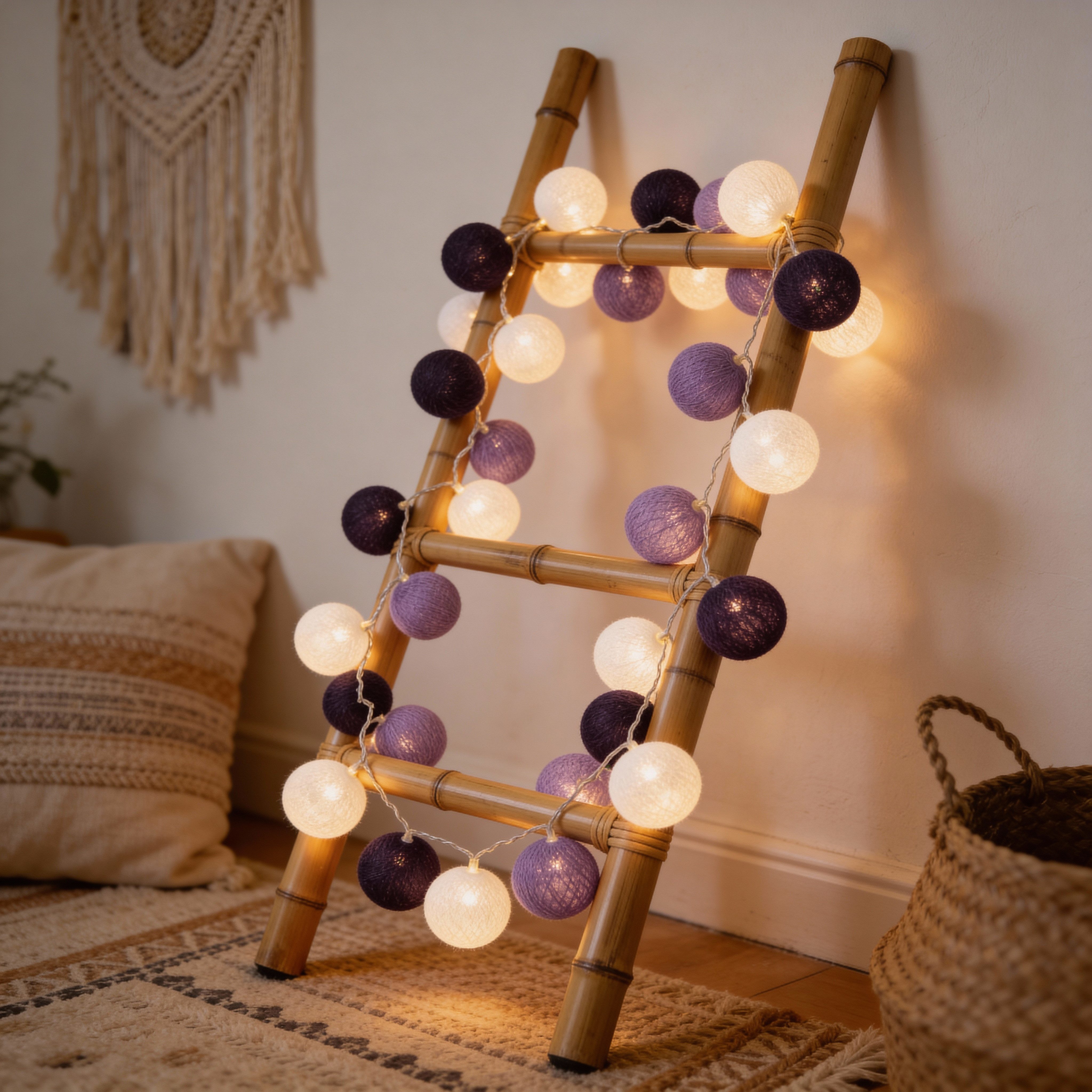 Guru-Shop LED-Lichterkette Stoff Ball Lichterkette, 20`er LED Kugel..