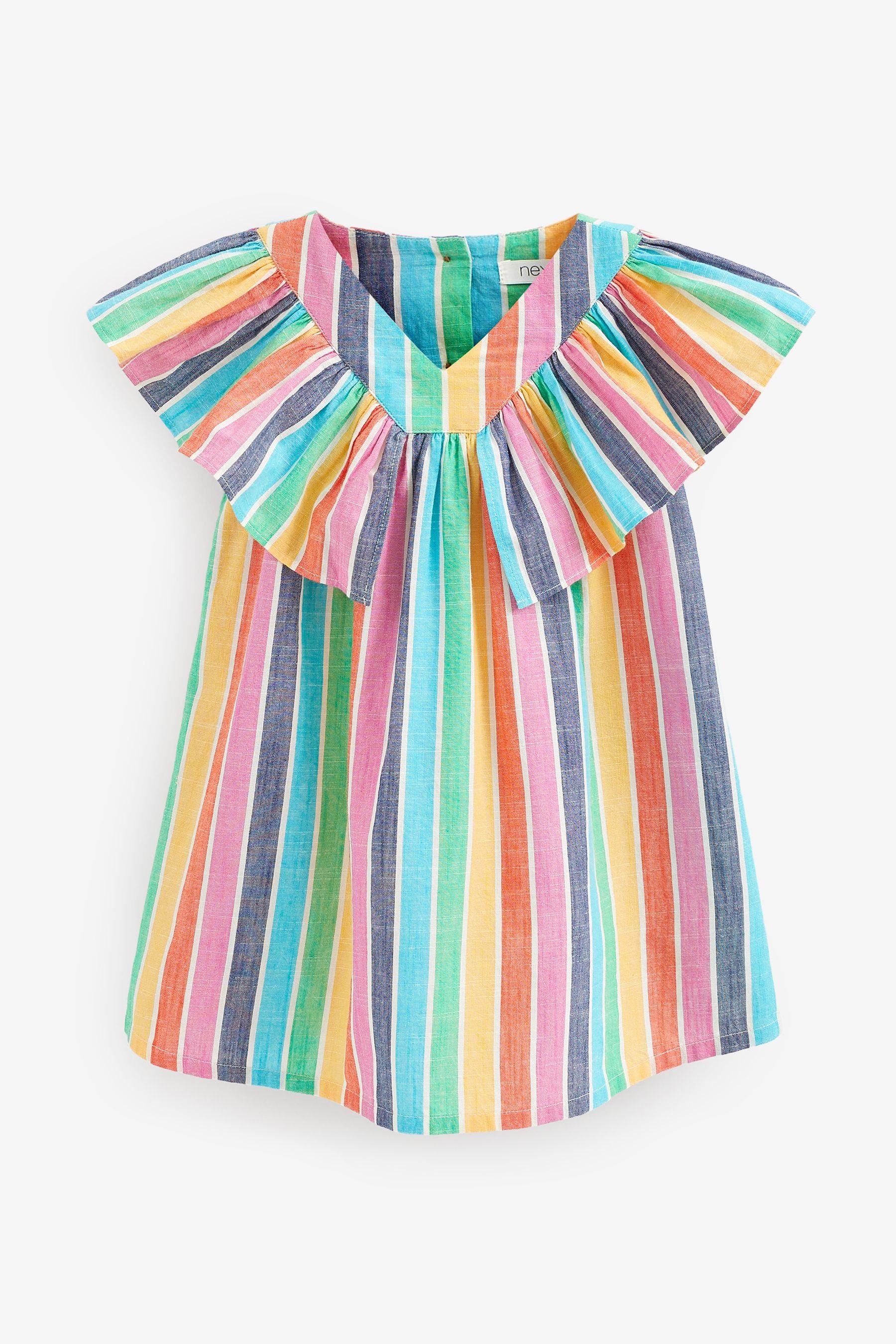 Next Sommerkleid Rüschenkleid aus Baumwolle (1-tlg) Rainbow Stripe