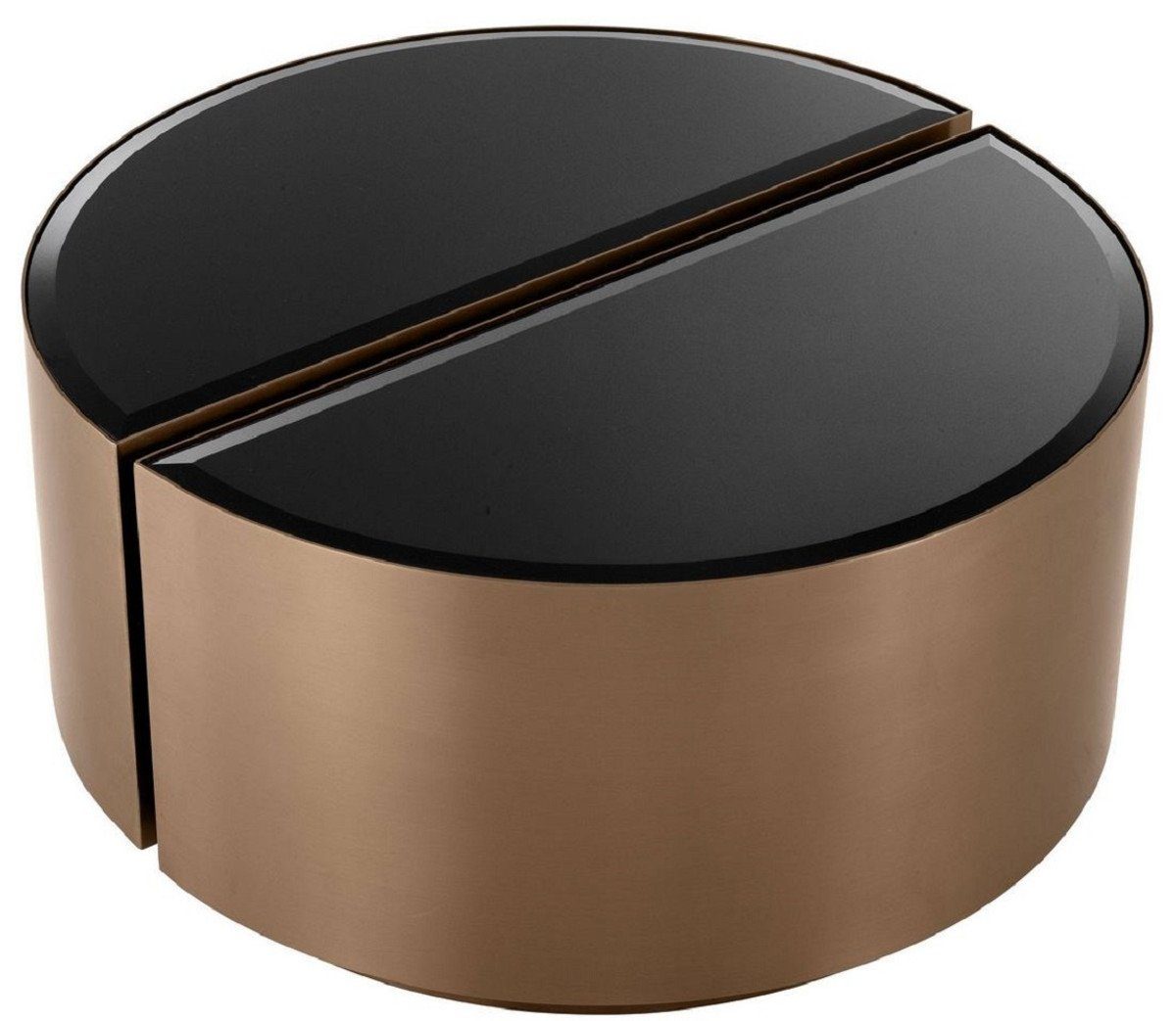 Casa Padrino Beistelltisch Luxus Beistelltisch Schwarz halbkreisförmige mit Luxus Tische 2 - Set Kupferfarben / Glasplatten abgeschrägten Möbel Edelstahl 