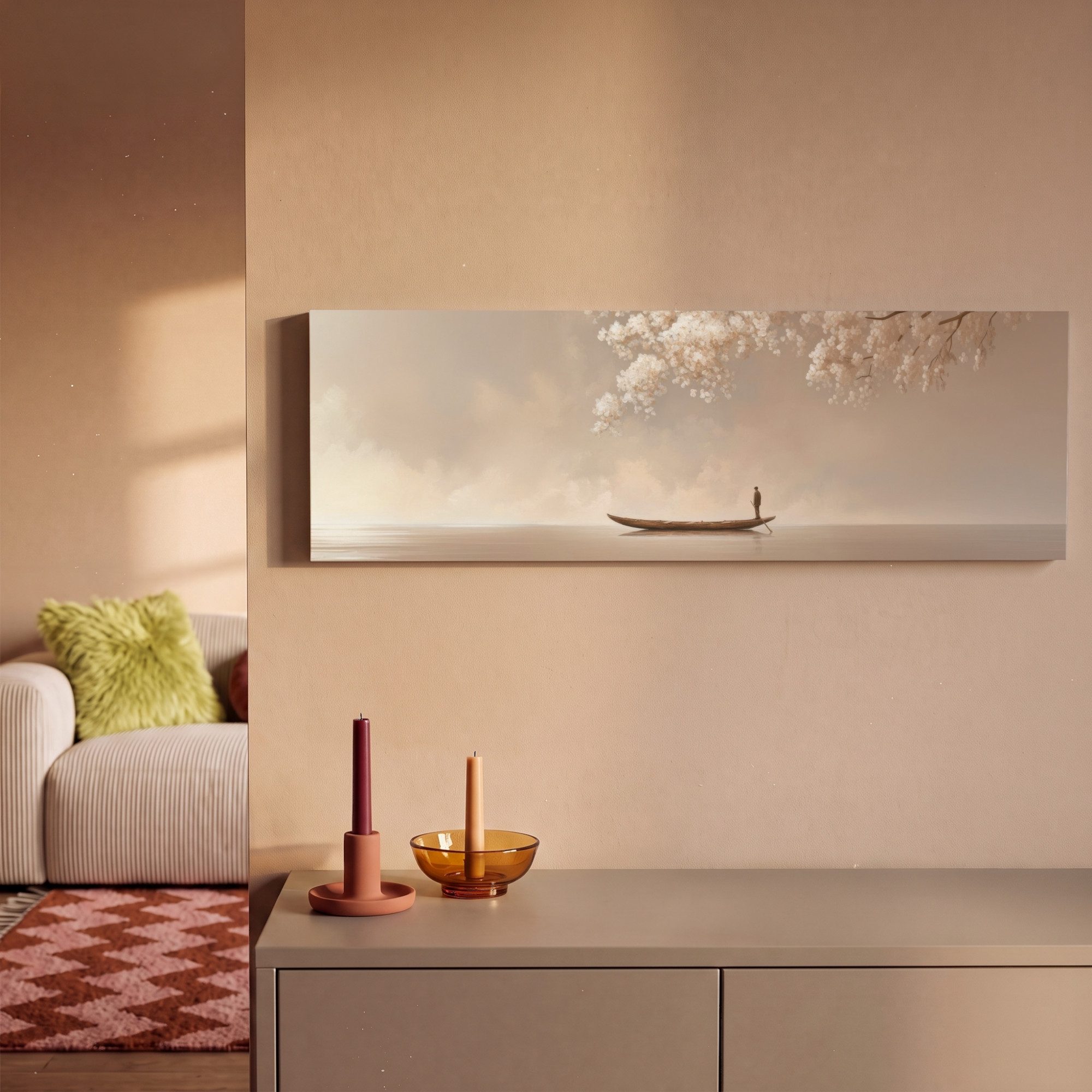 OneMillionCanvasses® Leinwandbild Panorama Blüten - Weiß - Boot - Minimalistisch, Fotodruck (1 St), Wandbild, Deko Schlafzimmer Wohnzimmer Flur 60x20 cm – Bild 2 von 5