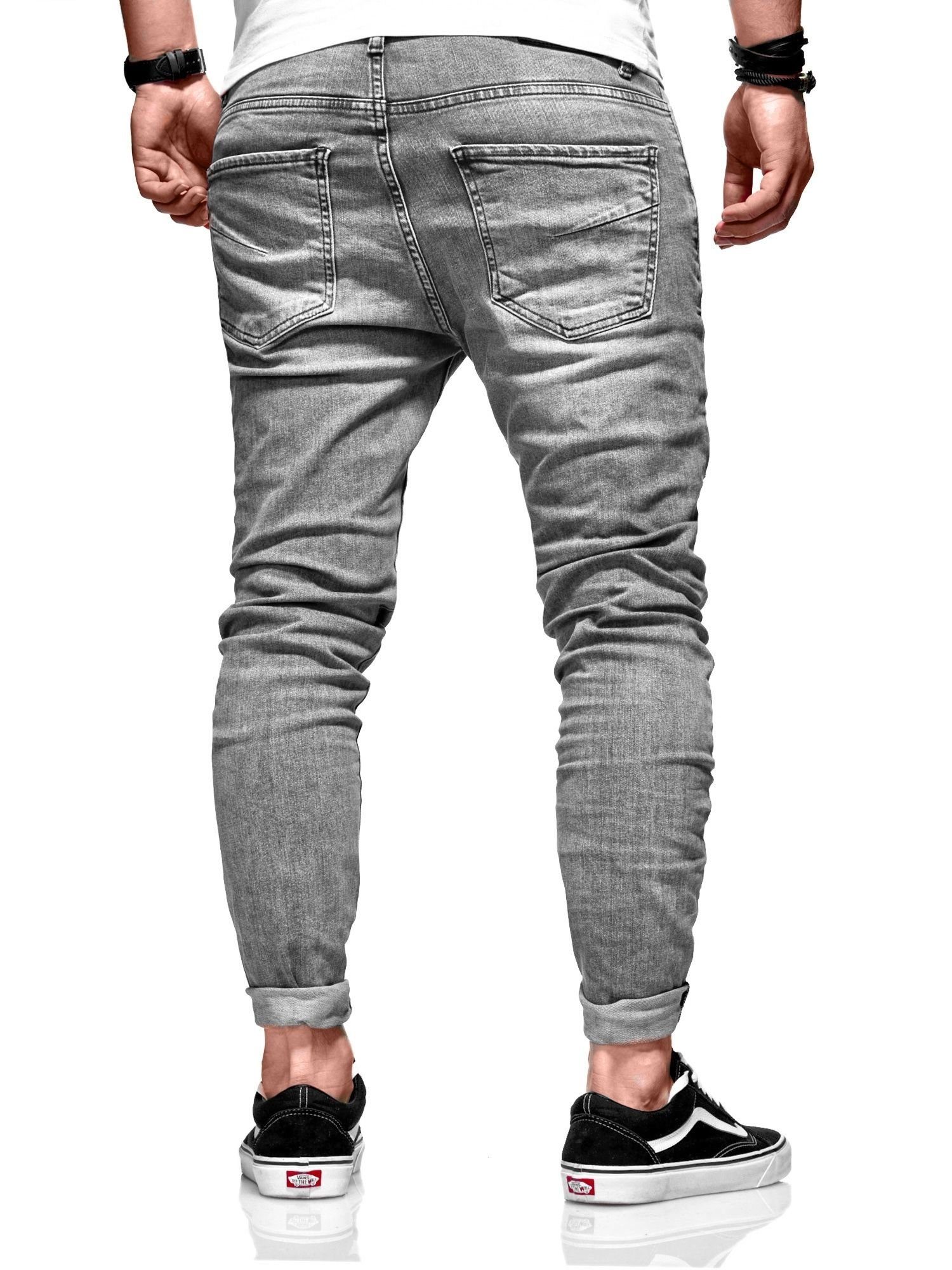 behype Used-Elementen tollen Slim-fit-Jeans mit Dino grau
