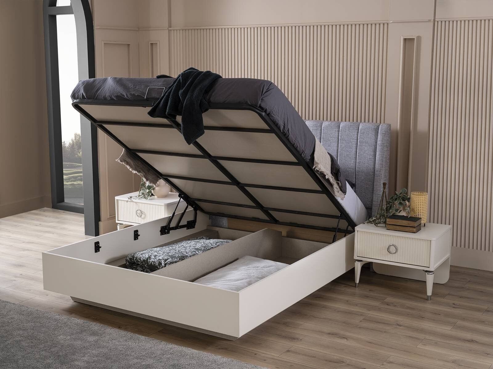 Set Doppelbett Holz In Nachttische), Europe Made 3tlg Schlafzimmer-Set Weiß Garnitur / Bett Schlafzimmer (Bett Nachttische, JVmoebel