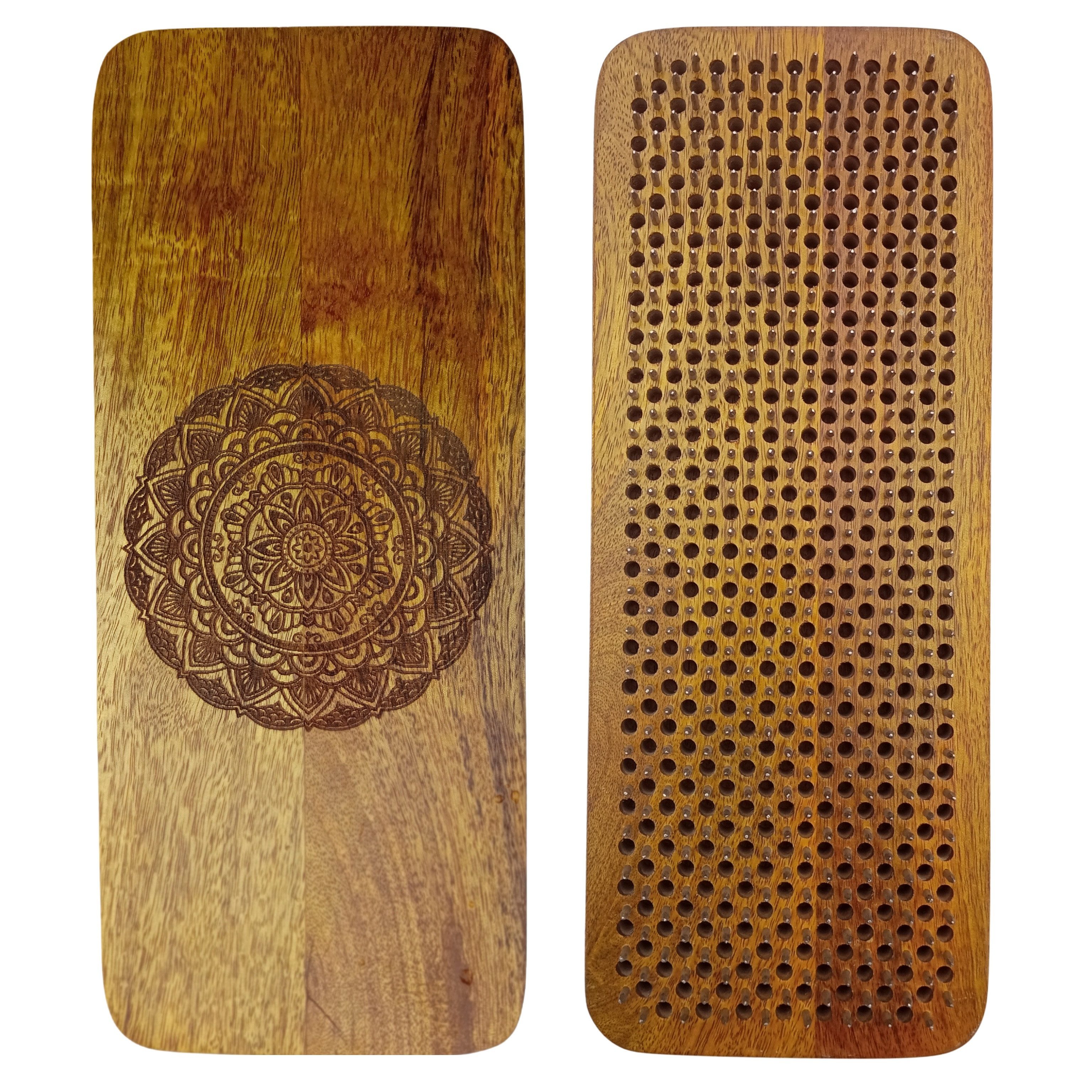 SattesGrün Yogablock Sadhu Board – handgefertigtes Yoga-Nagelbrett in 4 Intensitäten, (8mm, 10mm, 12mm und 15mm), aus Mangoholz mit Mandala Motiv, für Yoga, Meditation & Achtsamkeit