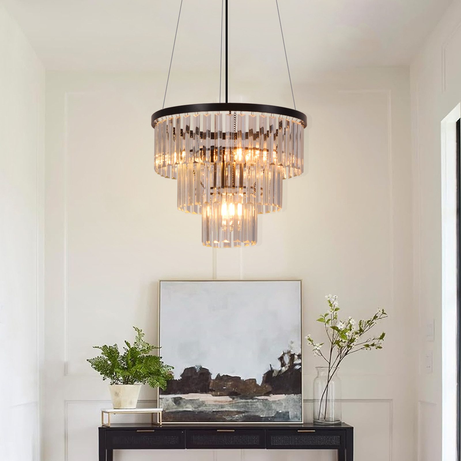 Nettlife Pendelleuchte Kristall Modern Wohnzimmer 3 Flammig E27 Schwarz Ess günstig online kaufen