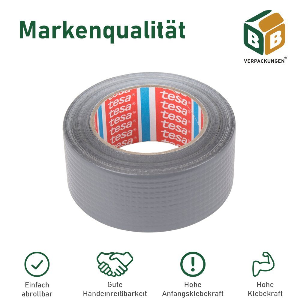 tesa Klebeband 6 x Tesa Panzertape (5 cm x 50 m) grau Gaffa Tape Gewebeband Duct